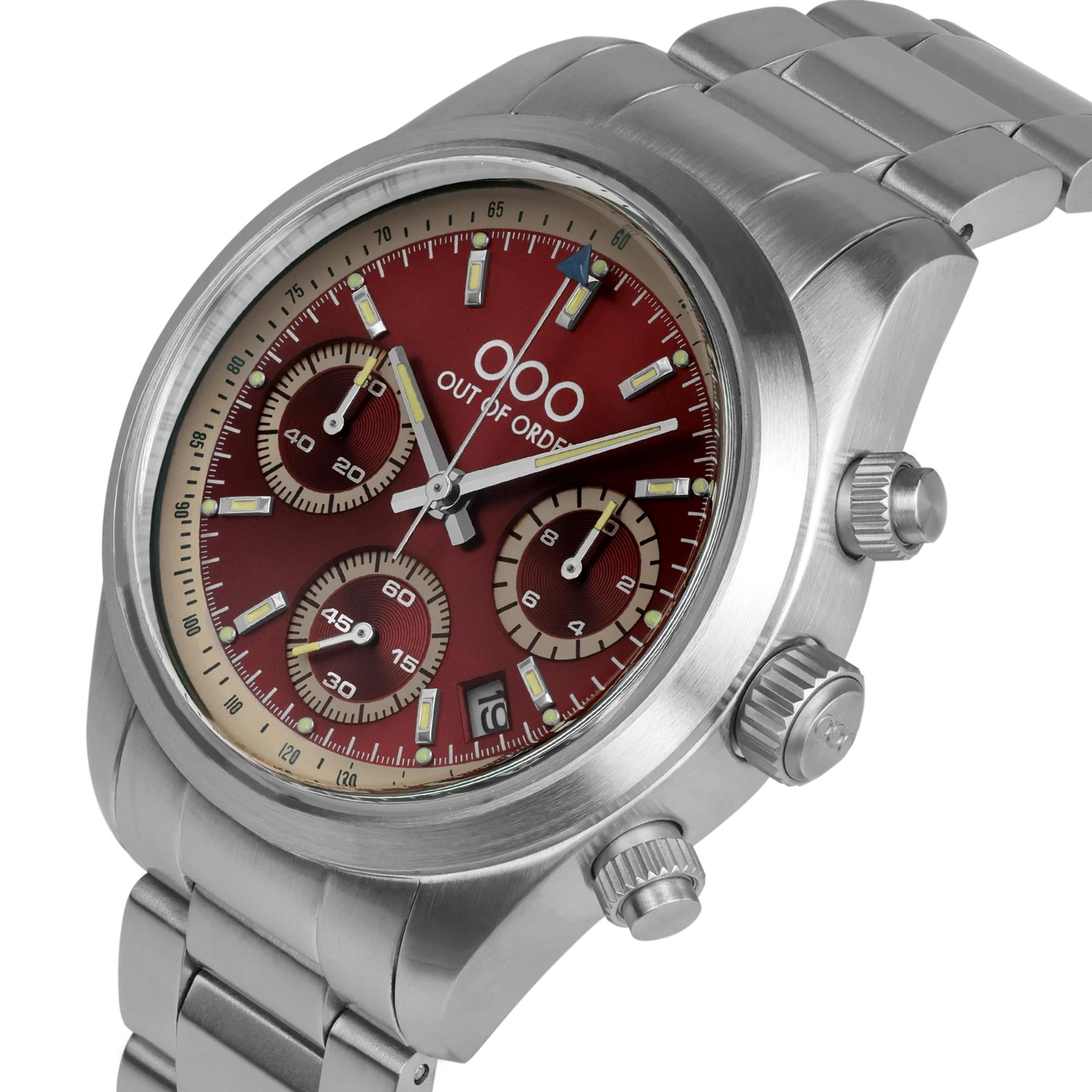 Out of Order Sporty Cronografo Ultra Brush Quartz Red Dial Steel Strap Watch OOO.001-23.RO.AC.SS