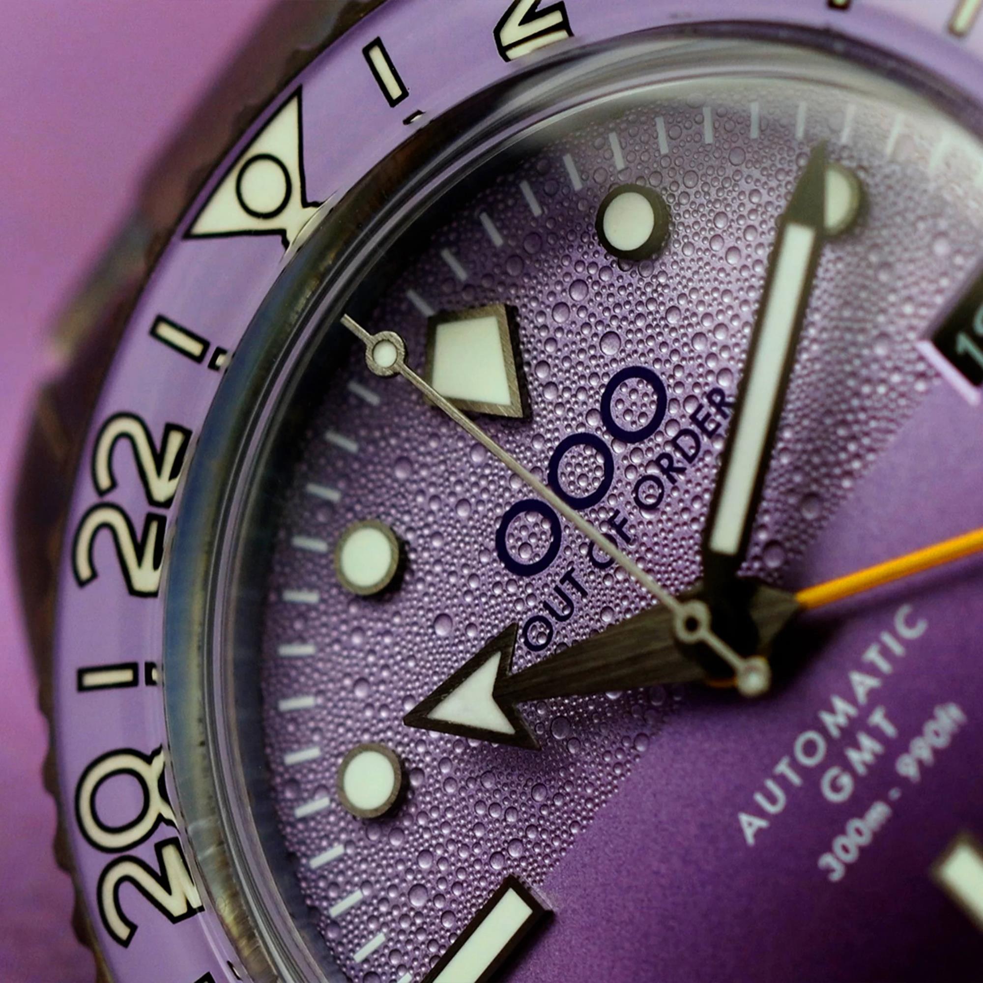 Out Of Order Shaker Automatic GMT Ultra Distressed Purple Dial Steel Strap Men's Watch OOO.001-25.LA.BAND