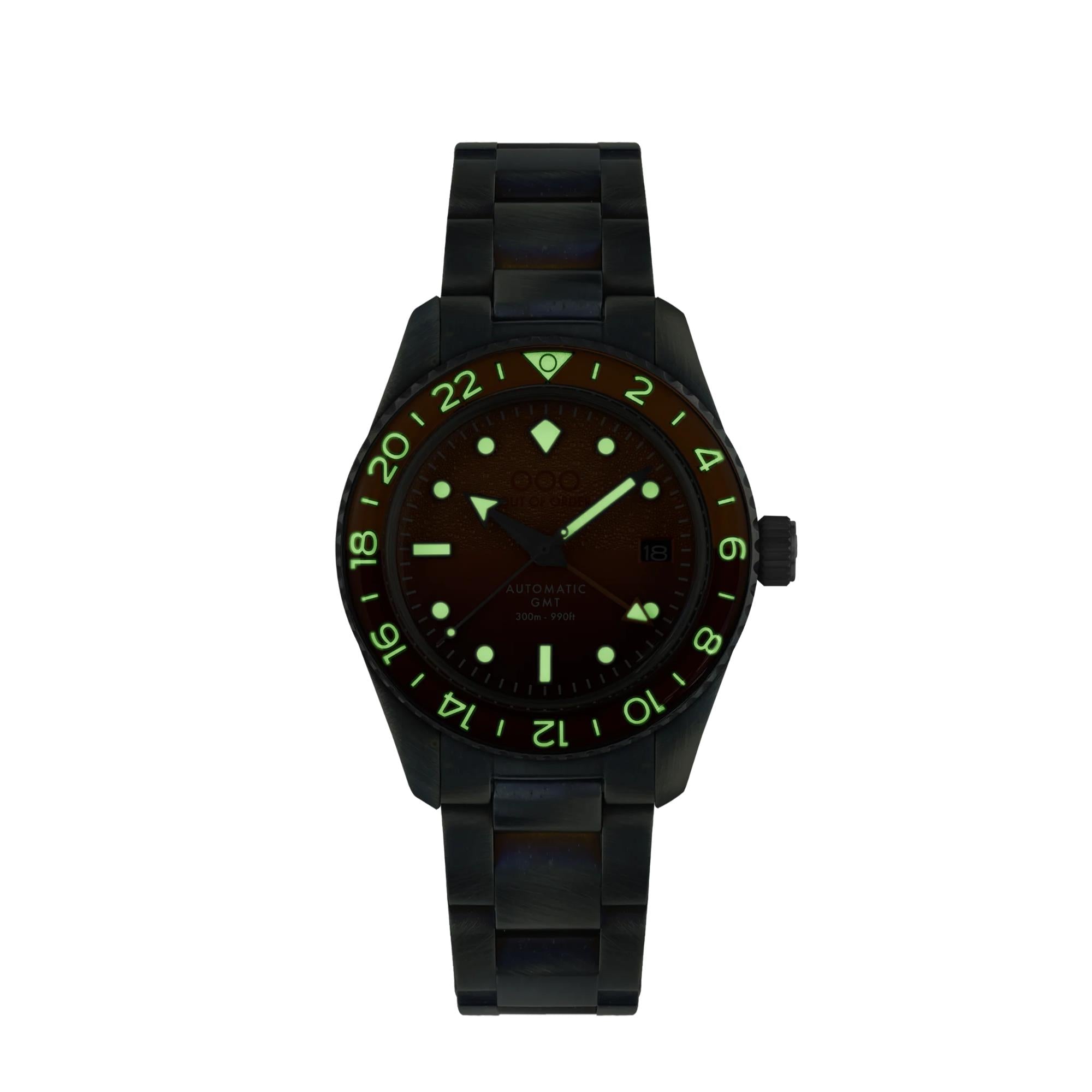 Out Of Order Negroni Shaker Automatic GMT Ultra-Distressed Orange Dial Steel Strap Men's Watch OOO.001-25.NE.BAND