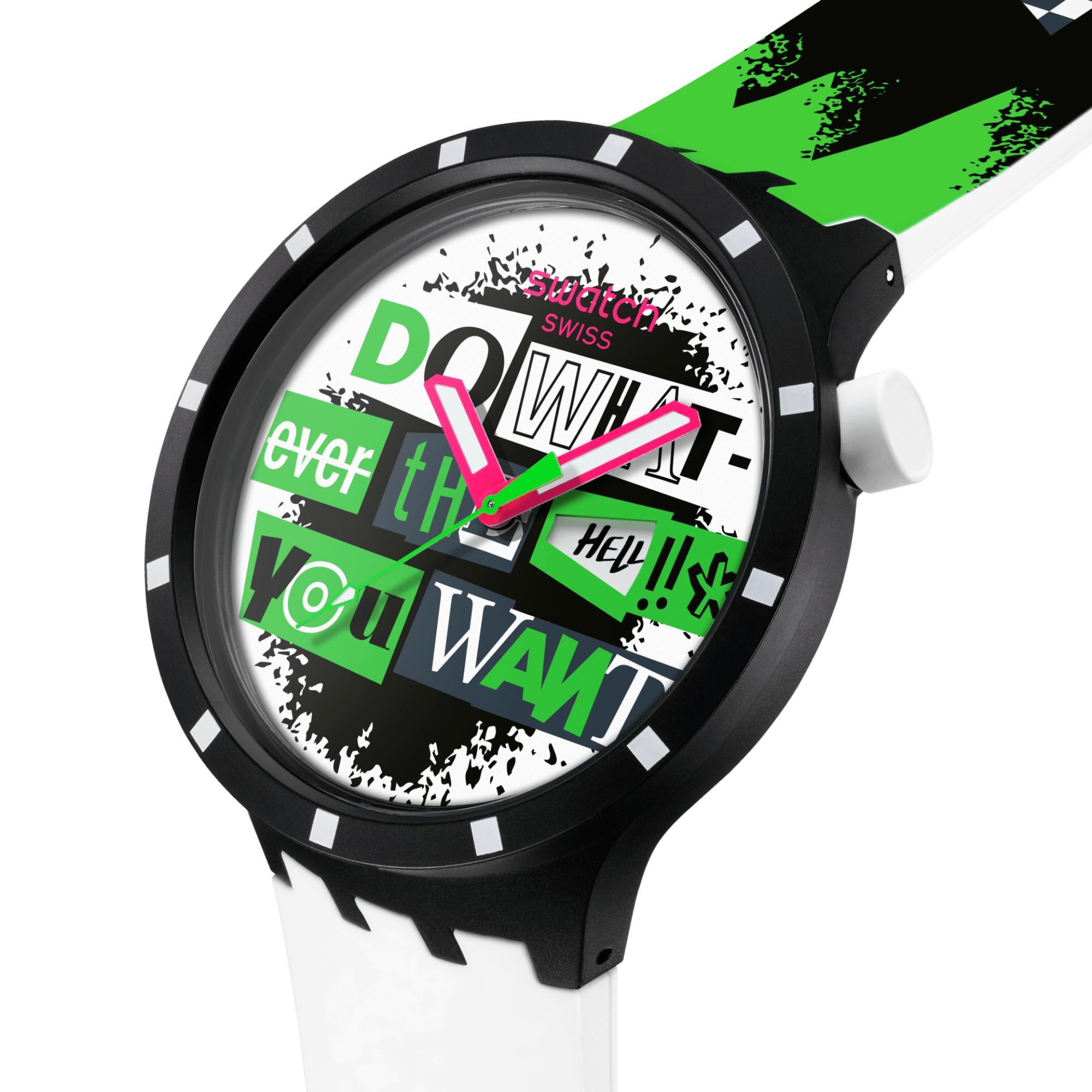 Swatch No Rules Lash Out White Dial Silicone Strap Watch SB03B701