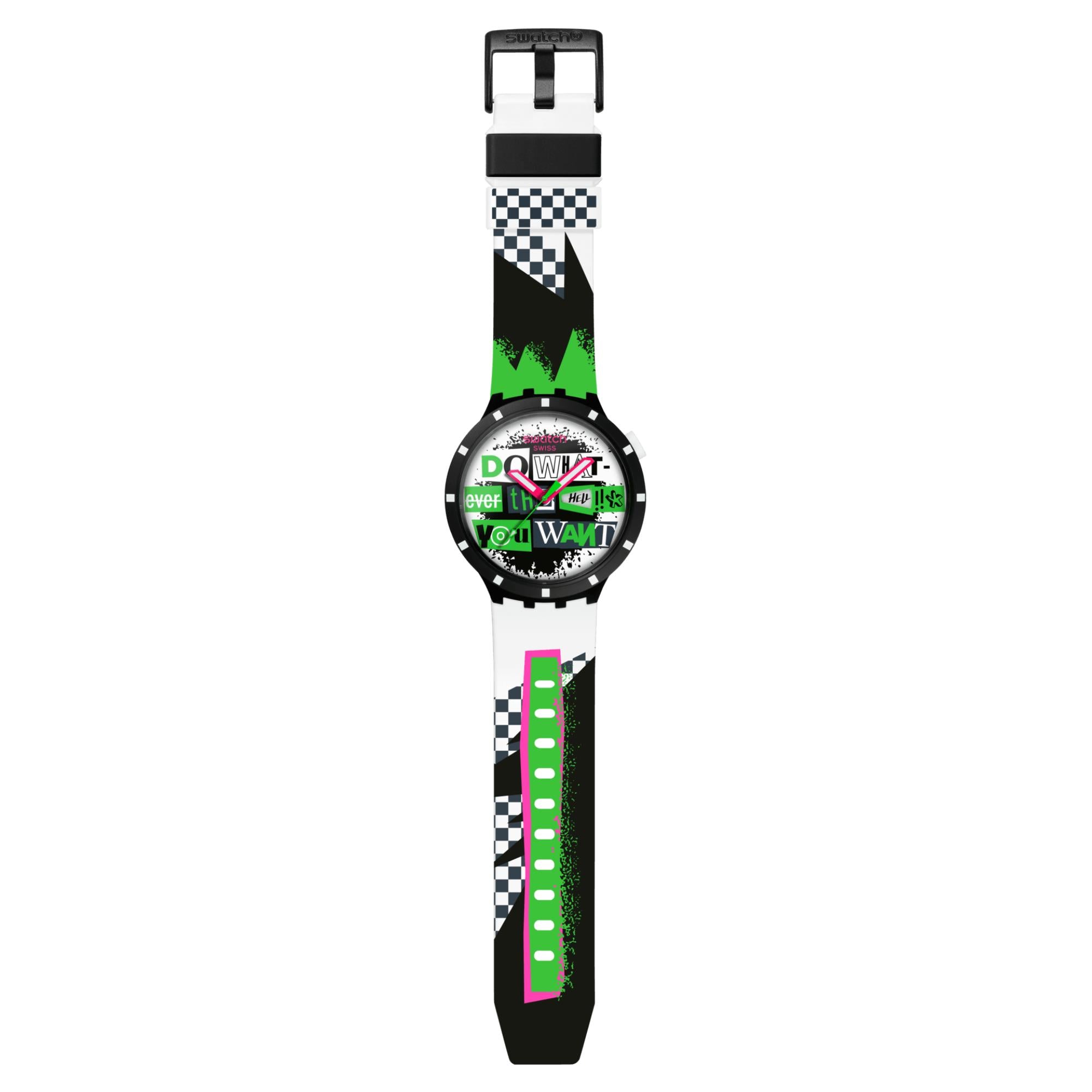 Swatch No Rules Lash Out White Dial Silicone Strap Watch SB03B701