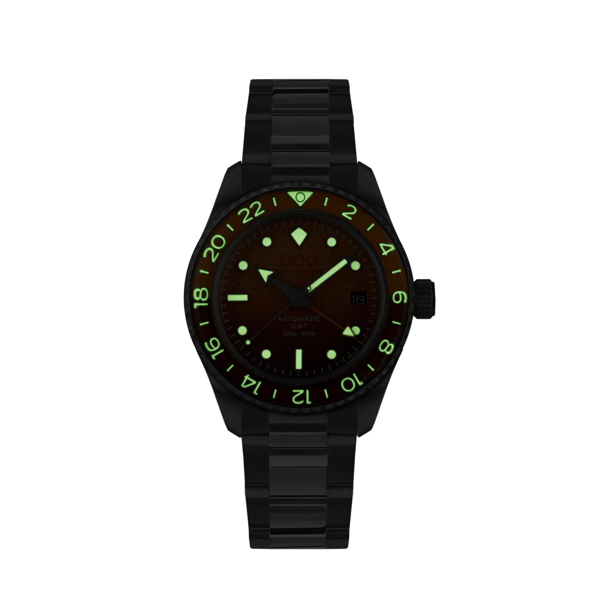 Out Of Order Negroni Shaker Automatic GMT Ultra-Brushed Orange Dial Steel Watch OOO.001-25.NE.BAND.SS