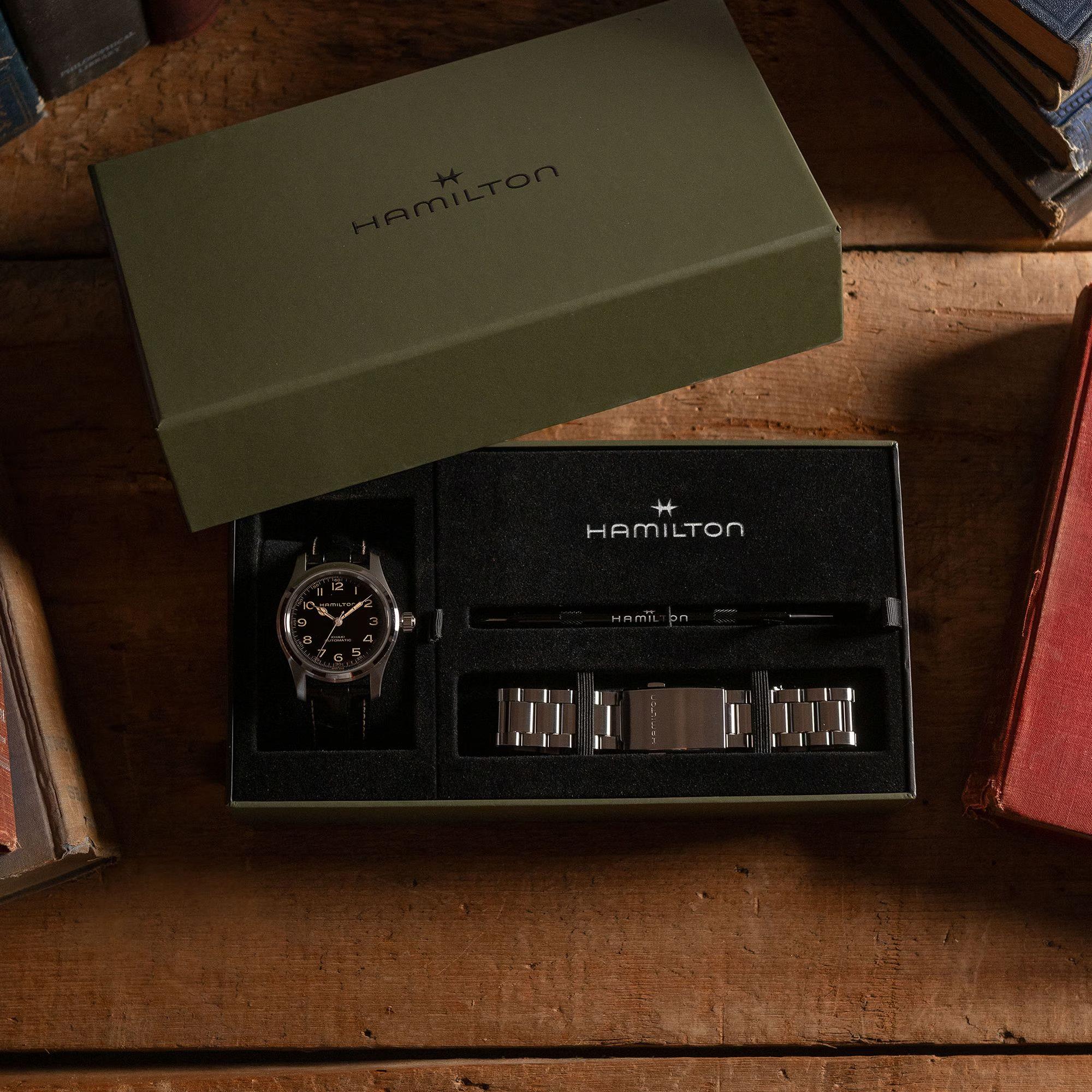 Hamilton Khaki Field 42mm Black Dial Mens Automatic Watch Bracelet Bundle H70605732