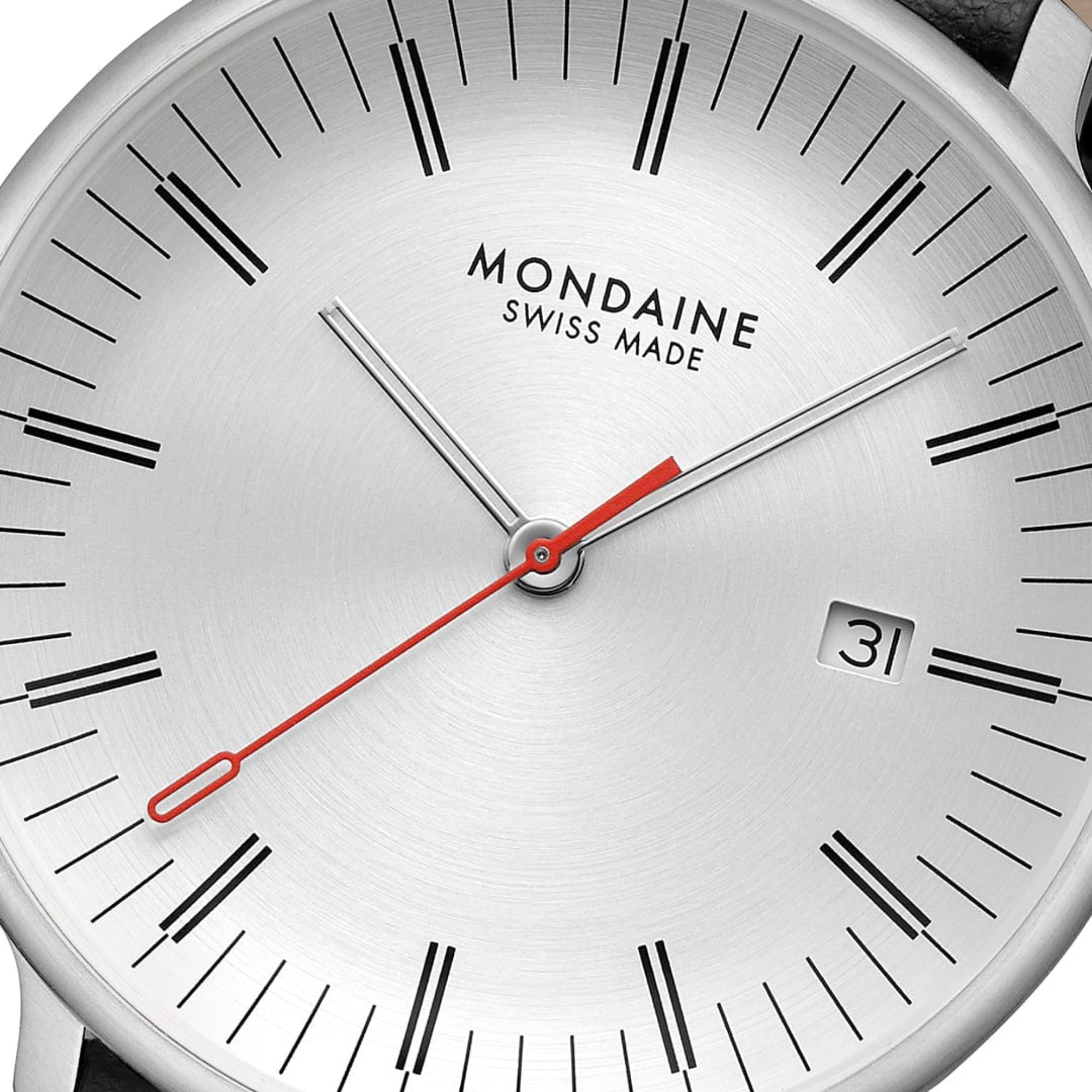 Mondaine Doppio Quarz Off-White Zifferblatt Lederarmband Herren Uhr MLE.41210.LBV