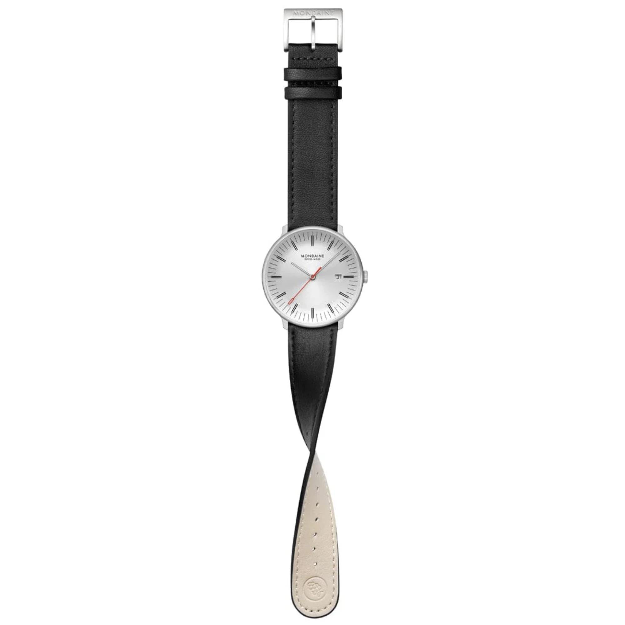 Mondaine Doppio Quarz Off-White Zifferblatt Lederarmband Herren Uhr MLE.41210.LBV