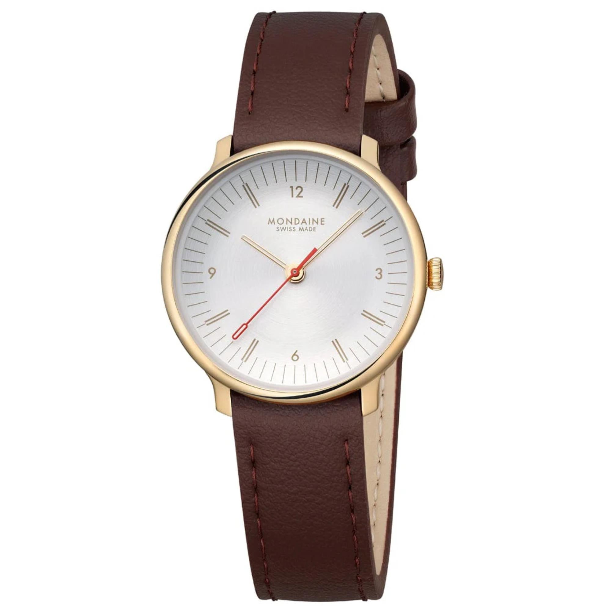 Mondaine Doppio Quarz Off-White Zifferblatt Lederarmband Damen Uhr MLE.33110.LGV