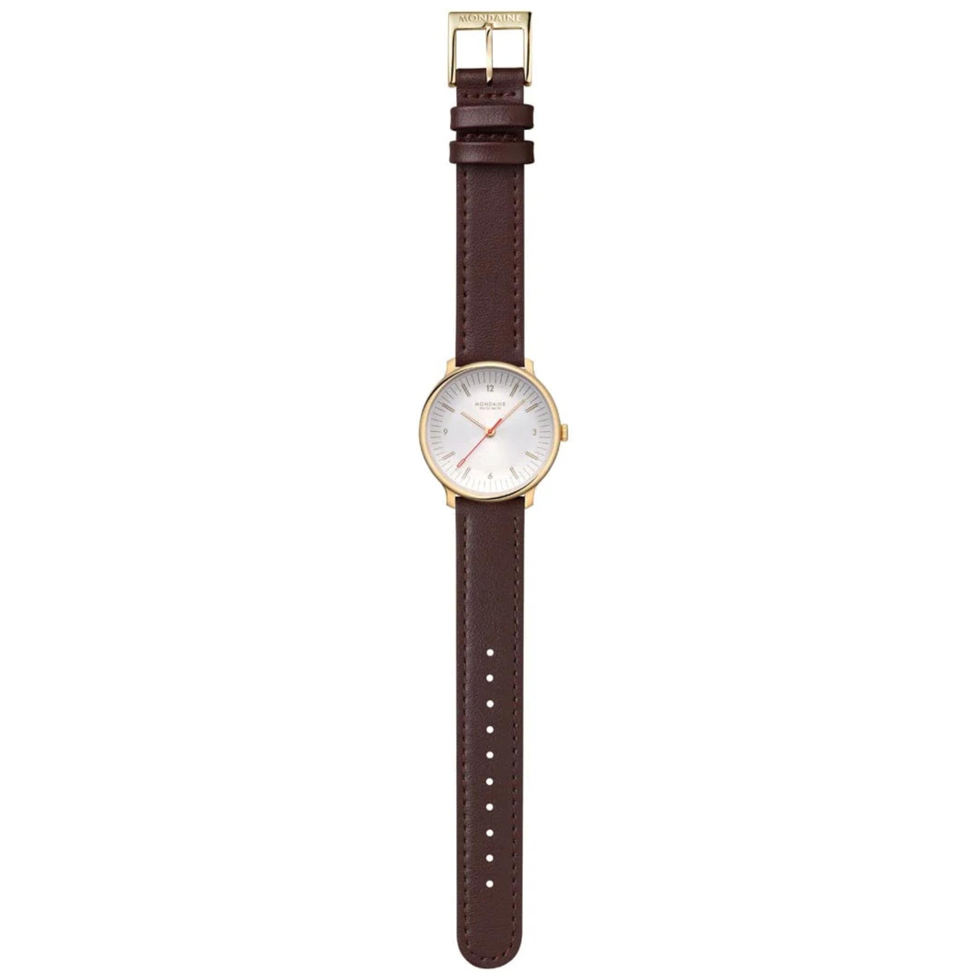 Mondaine Doppio Quarz Off-White Zifferblatt Lederarmband Damen Uhr MLE.33110.LGV