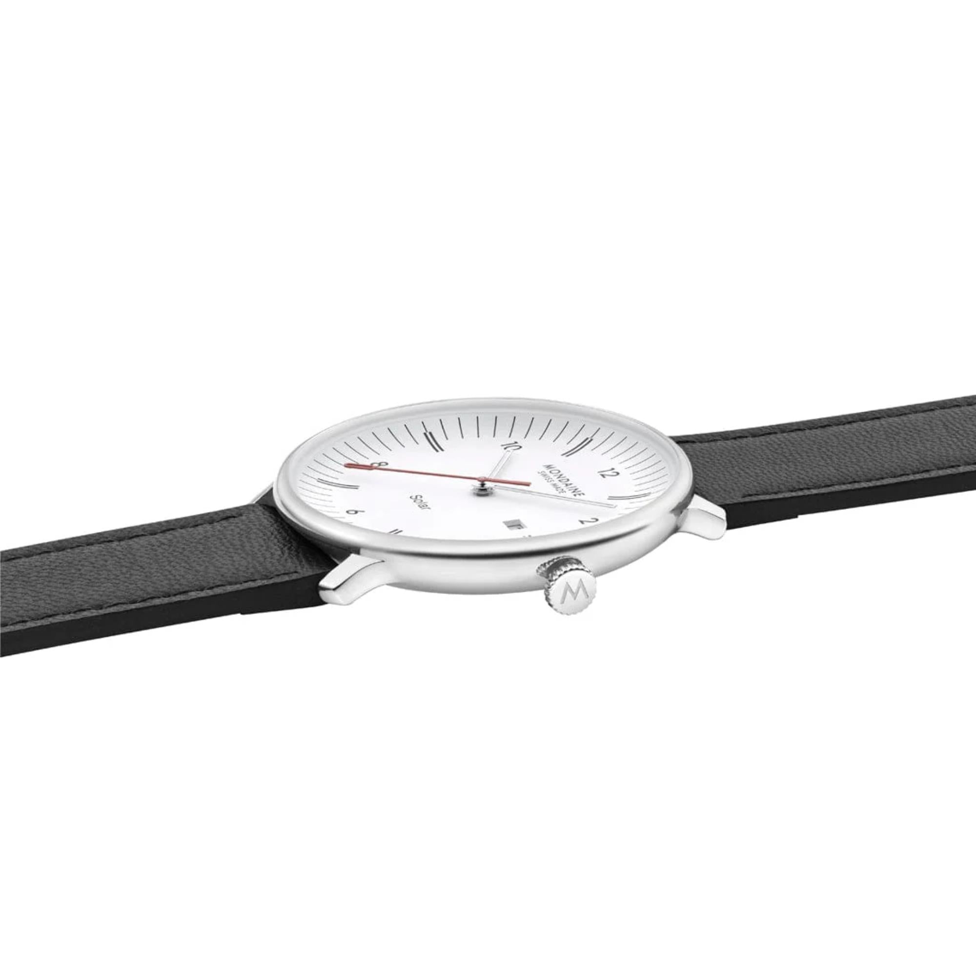 Mondaine Doppio 41mm Weißes Zifferblatt Leder Herren Solar Uhr MLE.41910.LBV