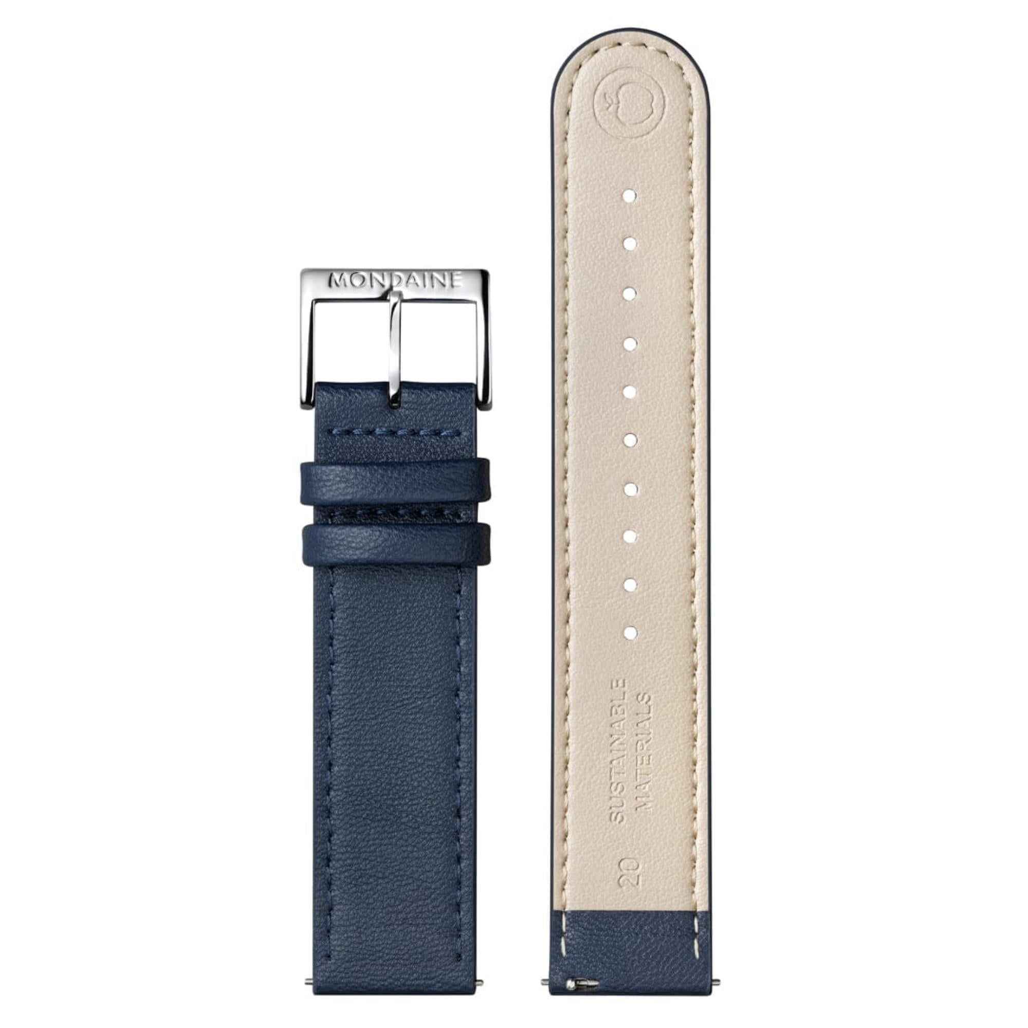 Mondaine Doppio Solar White Dial Leather Strap Men's Watch MLE.41910.LDV