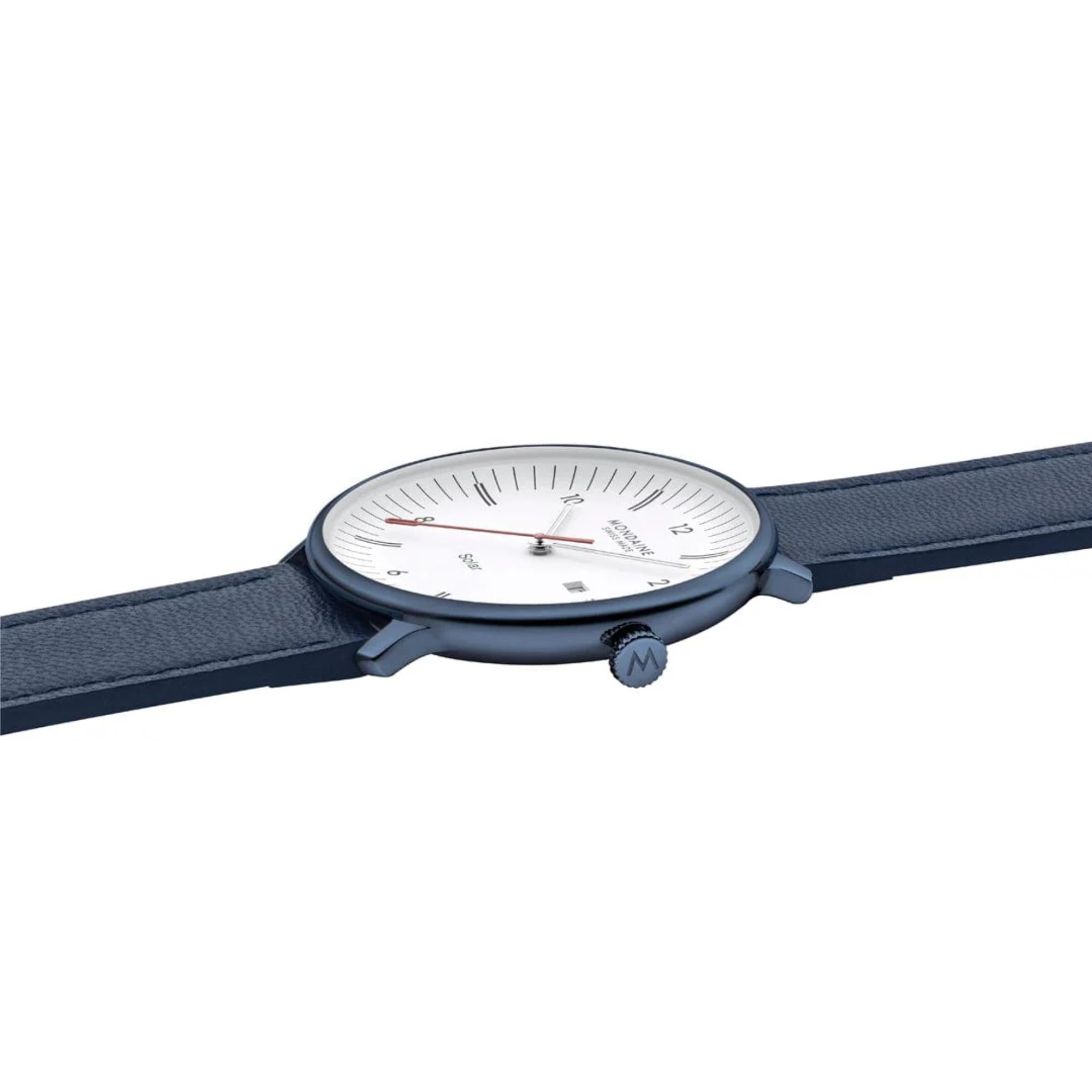 Mondaine Doppio Solar Weißes Zifferblatt Lederarmband Herren Uhr MLE.41910.LQV
