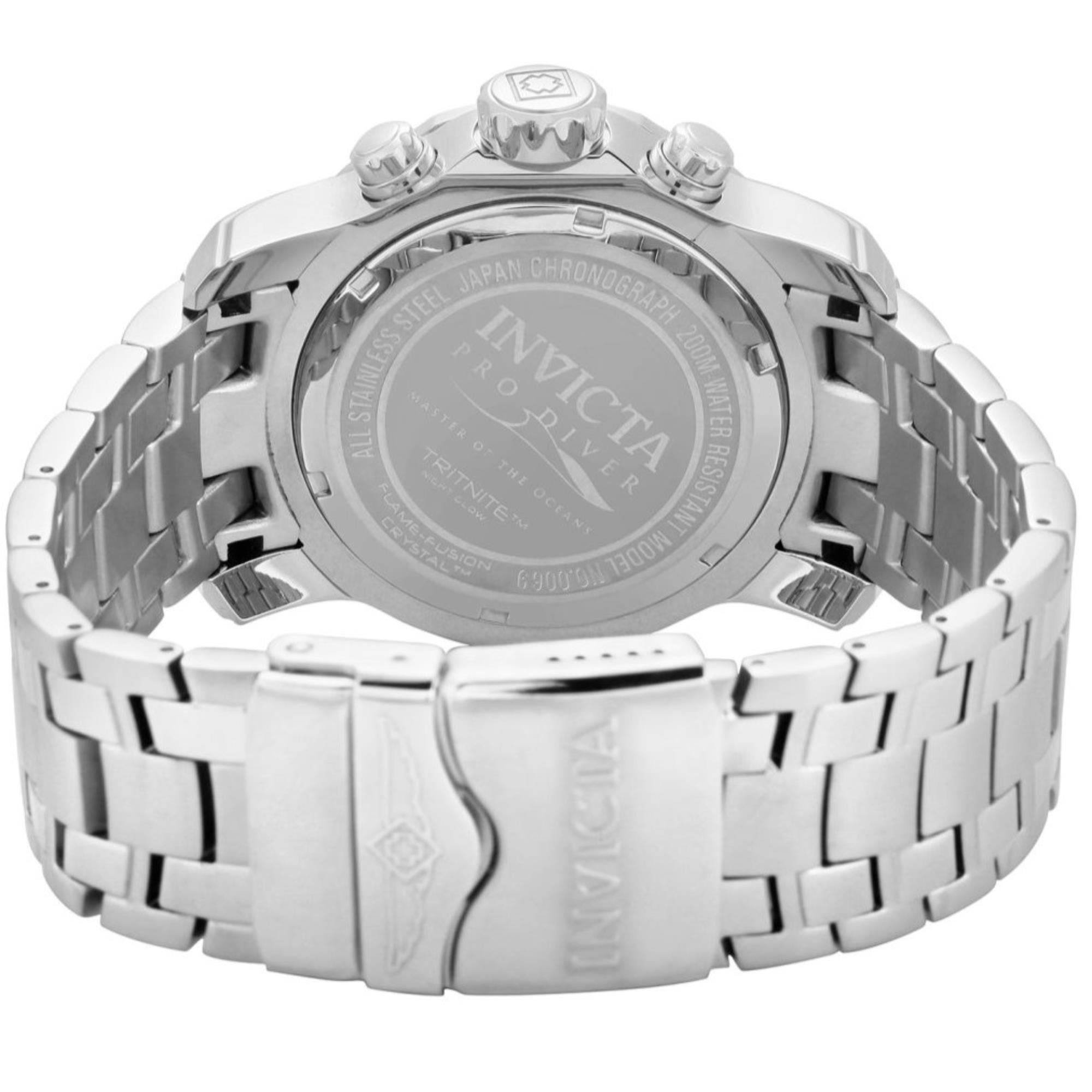 Invicta Pro Diver Scuba Quarz Chronograph Schwarzes Zifferblatt Stahlarmband Herrenarmbanduhr 0069