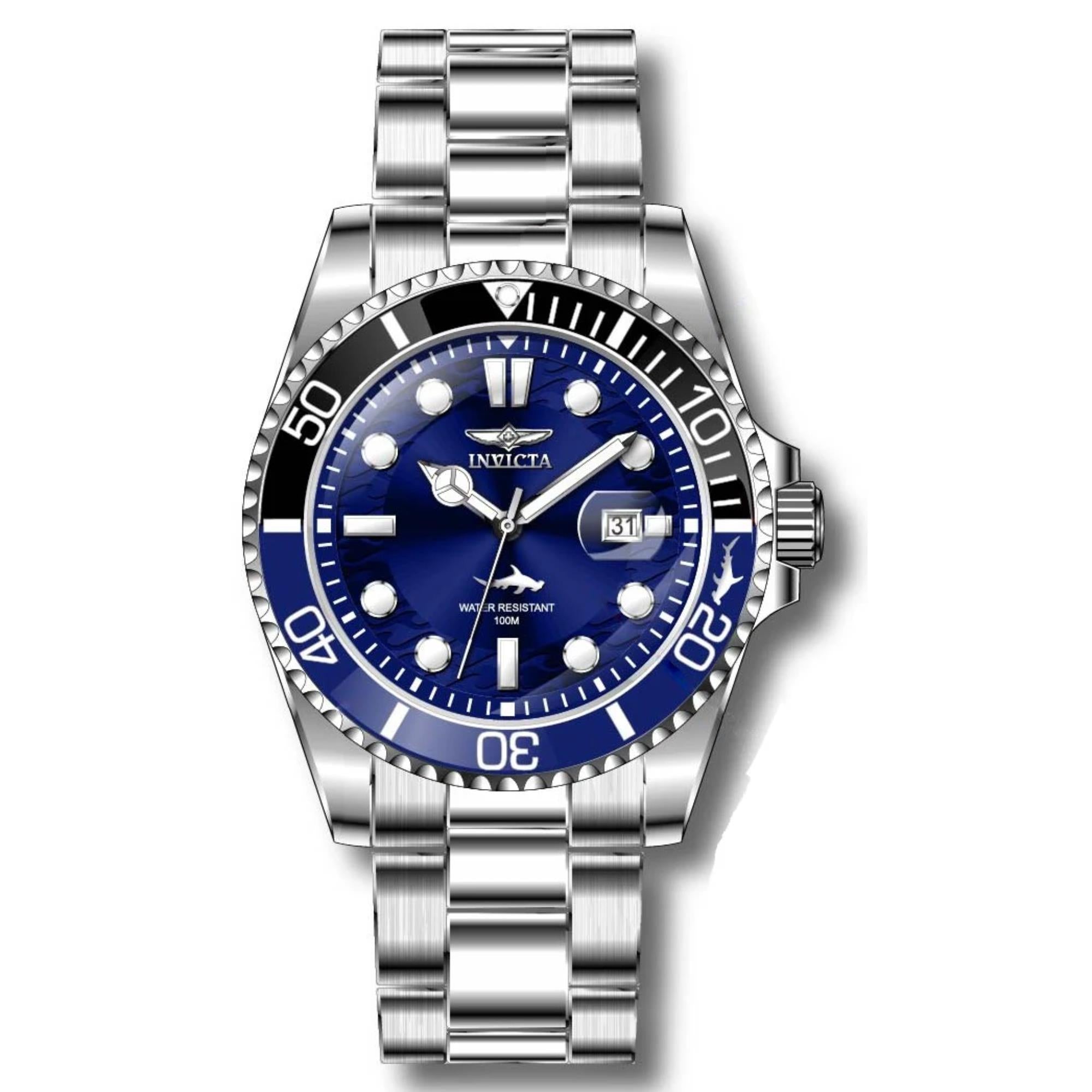 Invicta Pro Diver Quarz Blaues Zifferblatt Stahlarmband Herrenarmbanduhr 44716