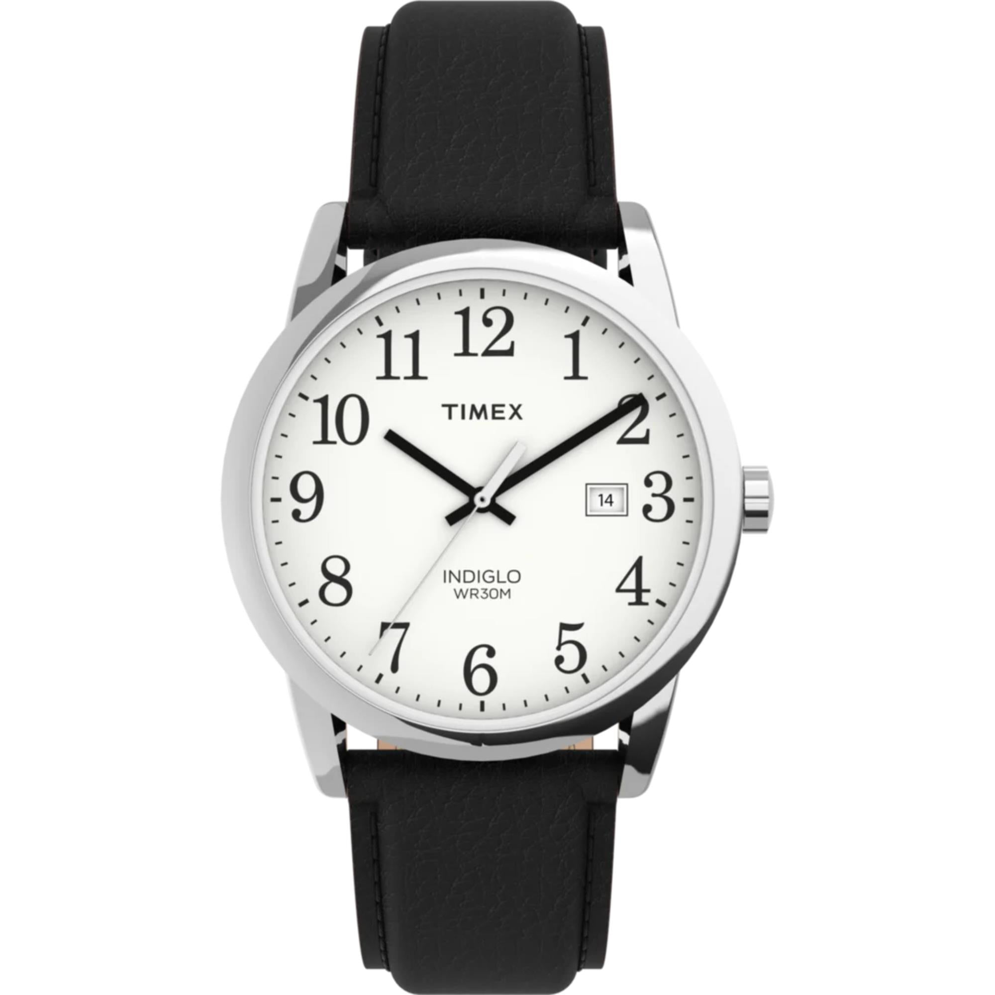 Timex Easy Reader 38mm Weißes Zifferblatt Leder Herren Quarz Uhr TW2P75600