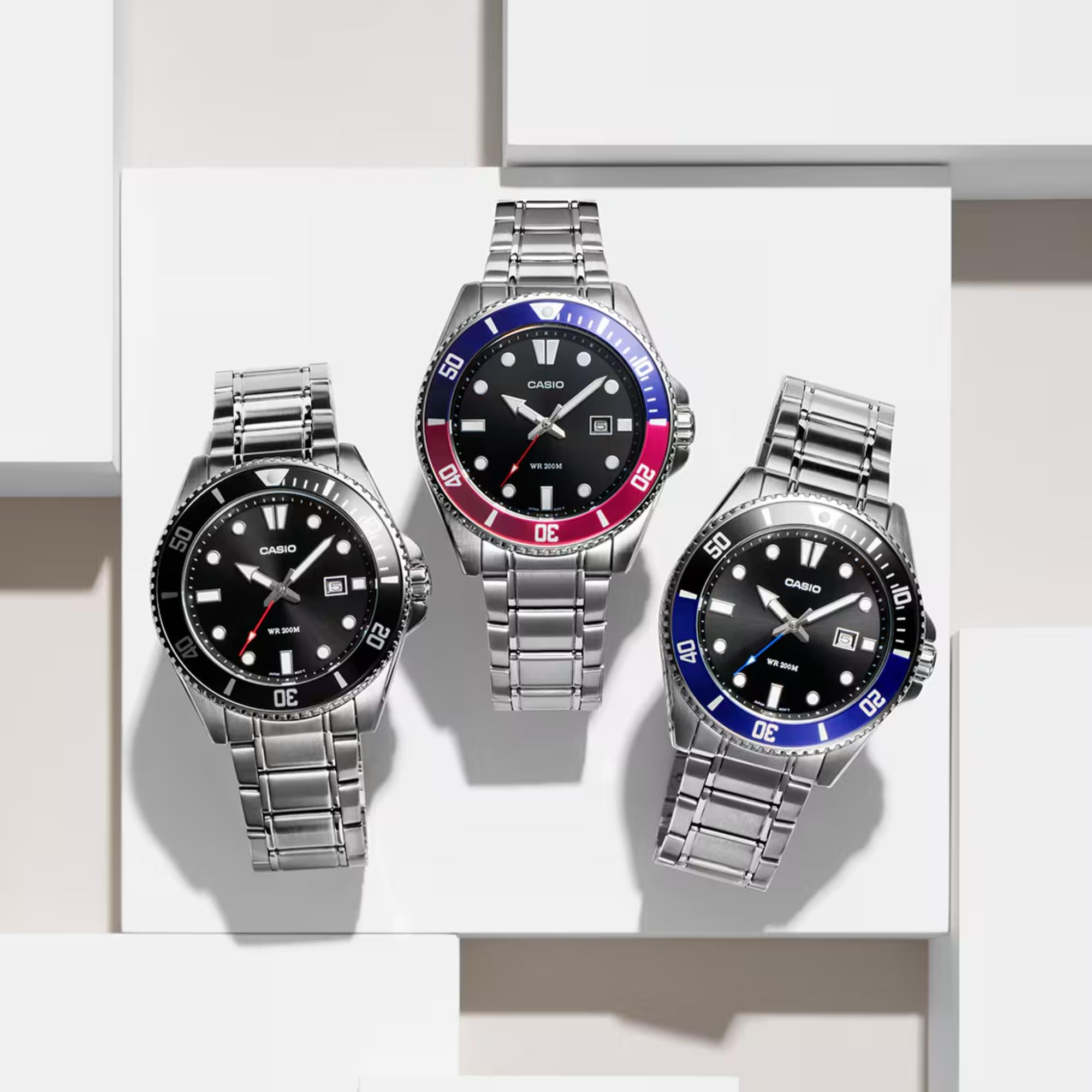 Casio Marlin Quarz Herrenarmbanduhr mit schwarzem Zifferblatt MDV-107D-1A1VEF