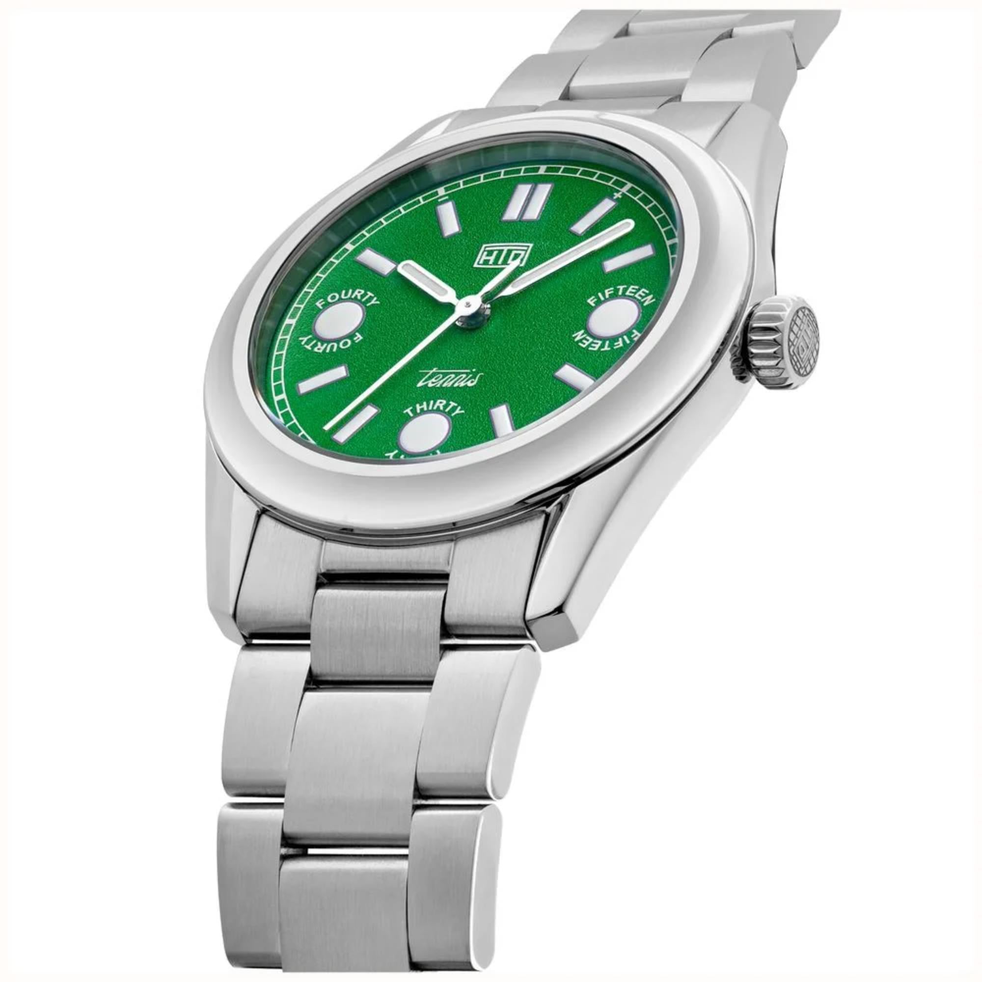 HTD Tennis Erba Automatic Green Dial Steel Strap Sports Watch T23S01_E