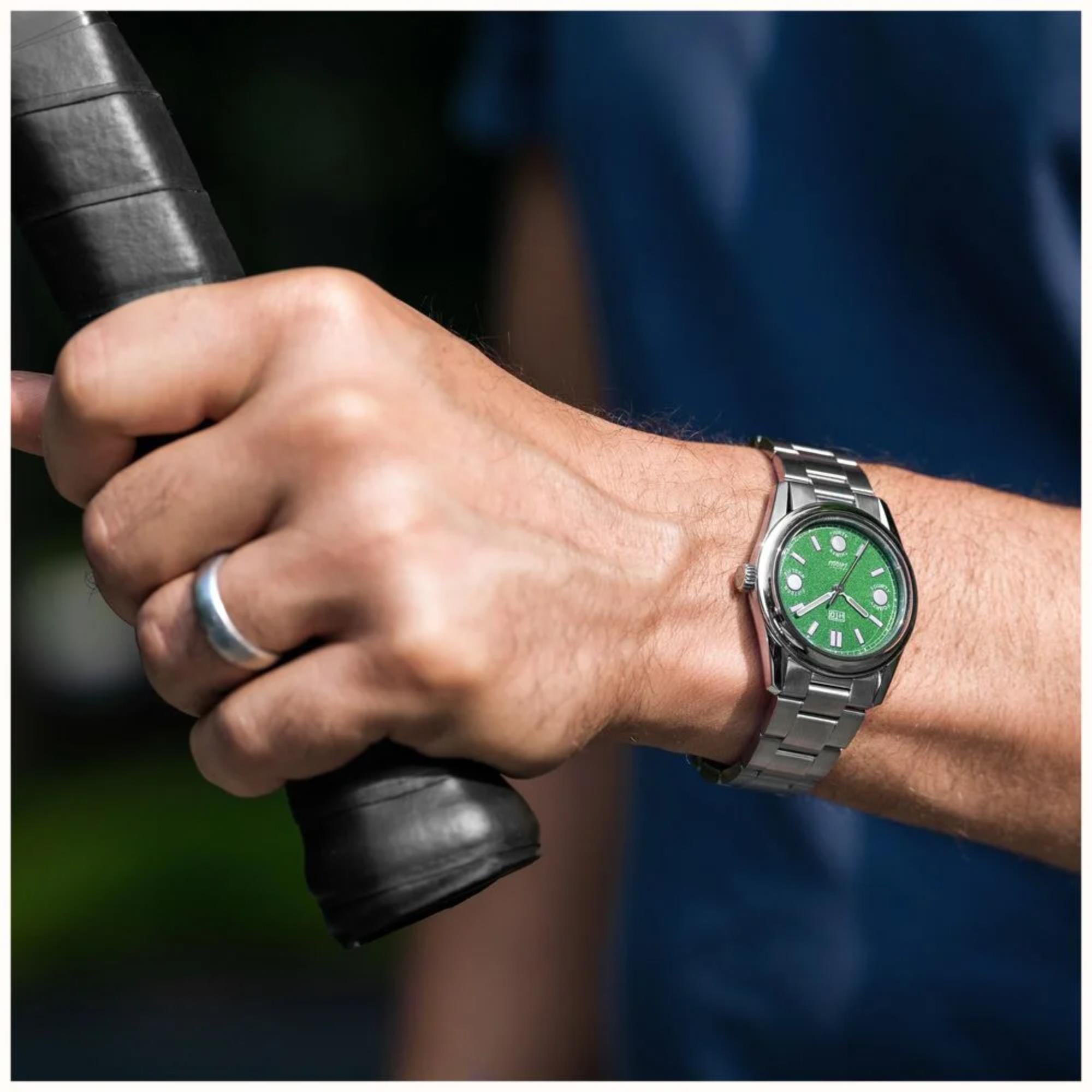 HTD Tennis Erba Automatic Green Dial Steel Strap Sports Watch T23S01_E
