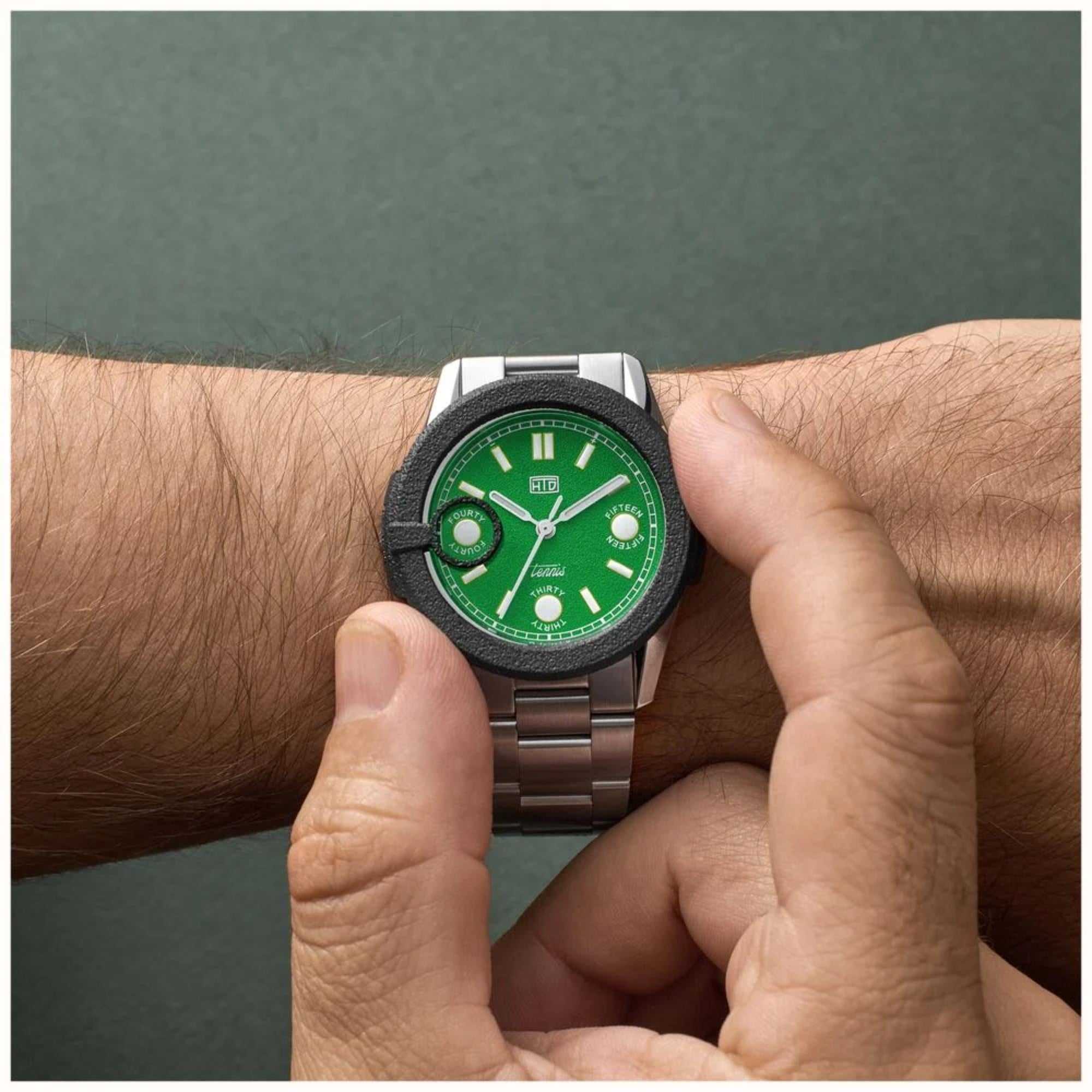 HTD Tennis Erba Automatic Green Dial Steel Strap Sports Watch T23S01_E