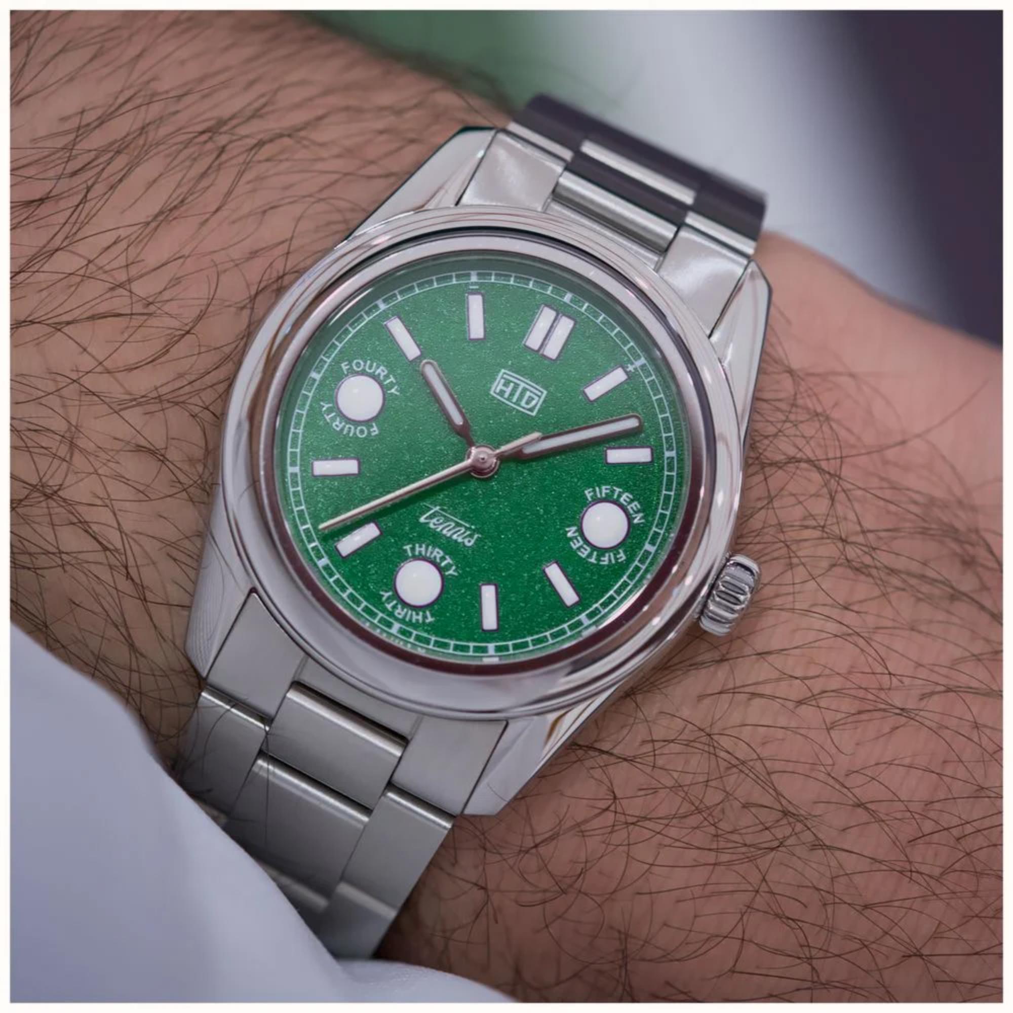 HTD Tennis Erba Automatic Green Dial Steel Strap Sports Watch T23S01_E