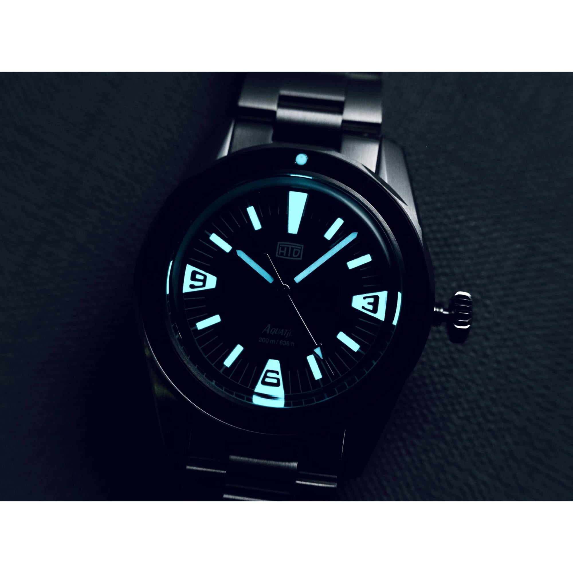 HTD Aquatic Spaceboy Automatic Black Dial Steel Strap Mens Watch A25F09S