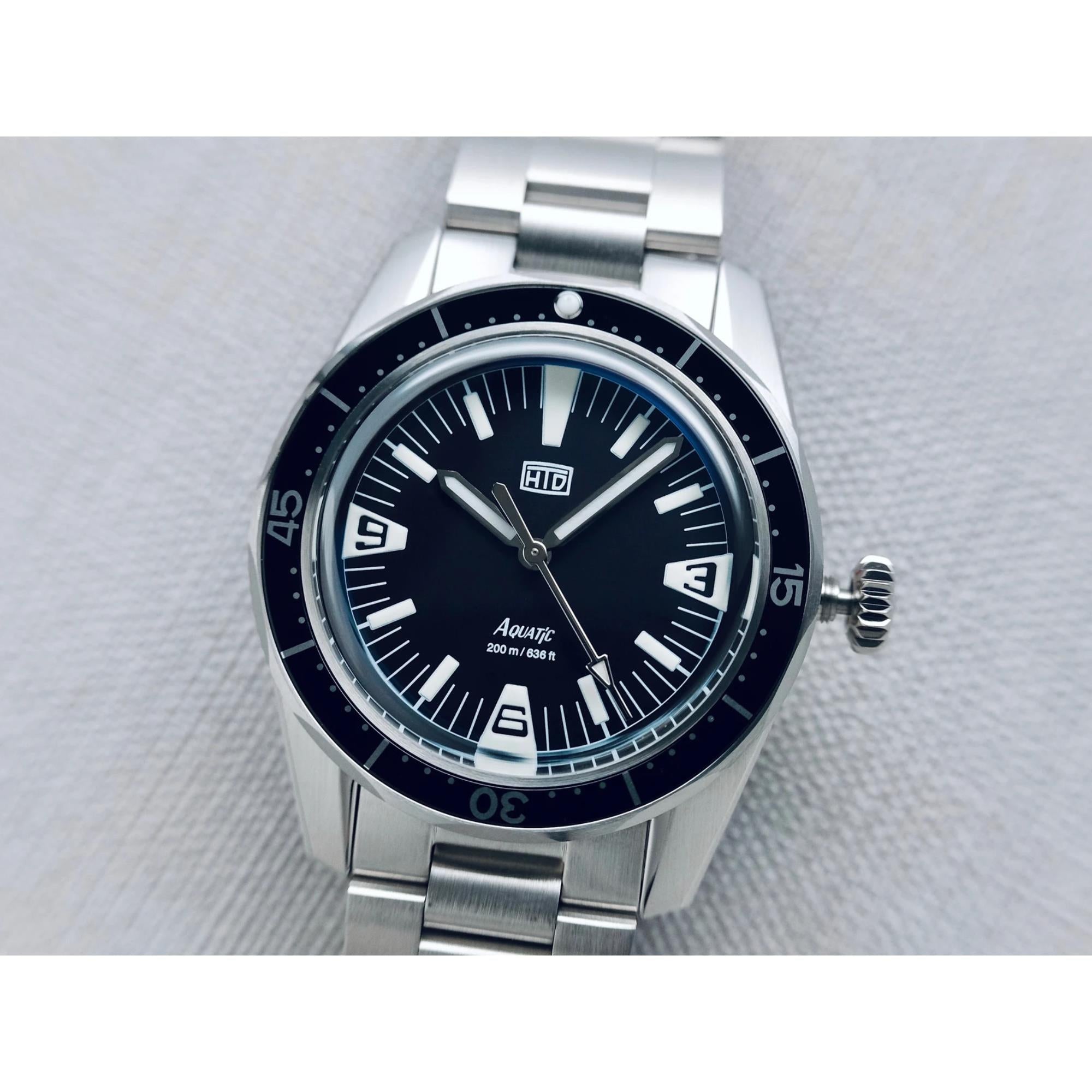 HTD Aquatic Spaceboy Automatic Black Dial Steel Strap Mens Watch A25F09S