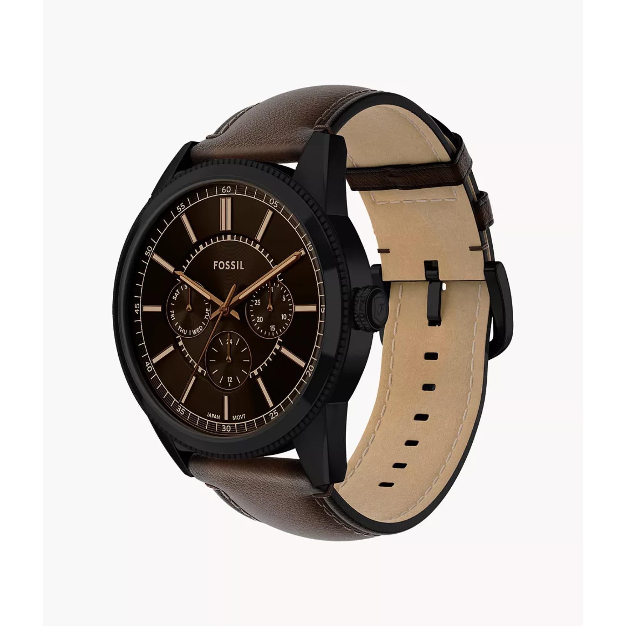 Fossil Pearson 42mm Chronograph Black Dial Leather Mens Quartz Watch FS6138