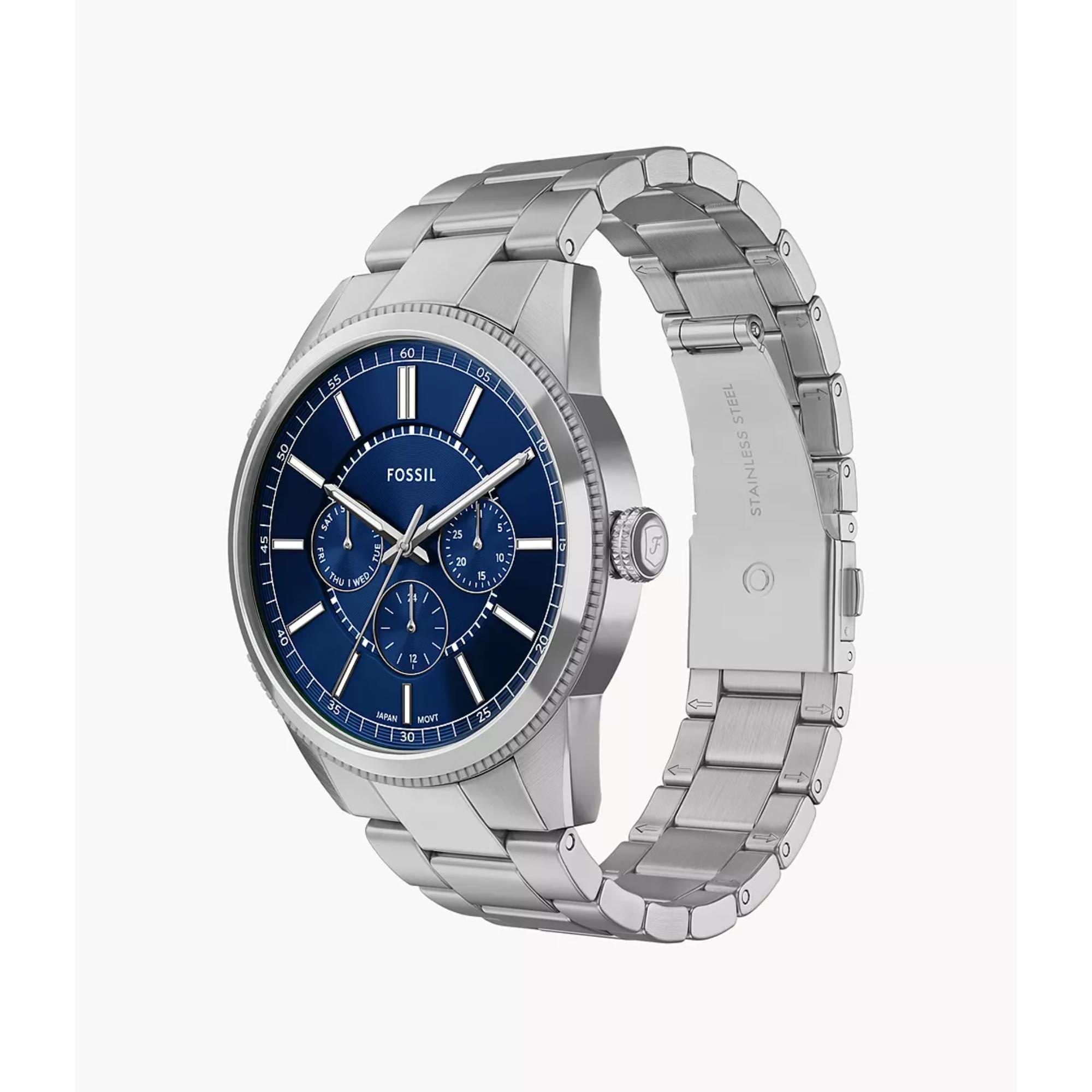 Fossil Pearson 42mm Chronograph Herren Quarz Uhr mit blauem Zifferblatt und Stahlband FS6134