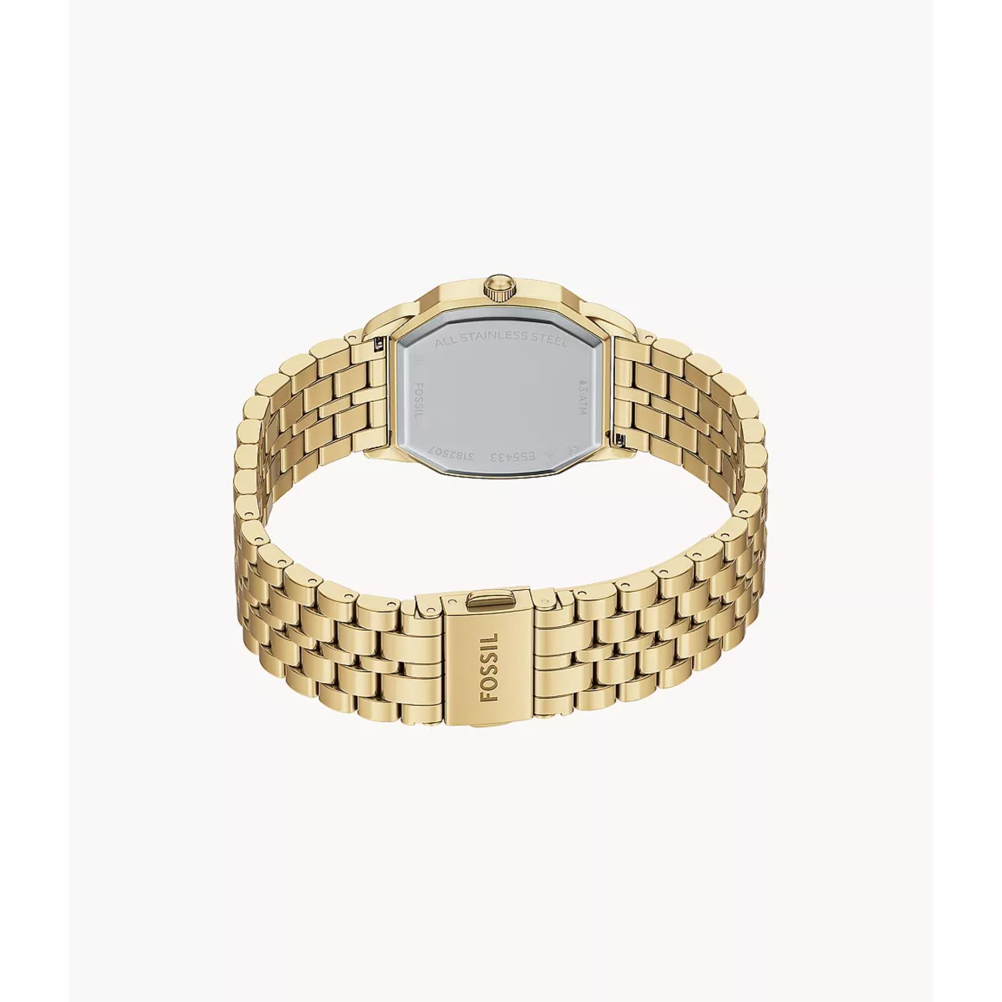 Fossil Harlow 27mm Damen Quarz Uhr mit schwarzem Zifferblatt und Stahlband ES5433