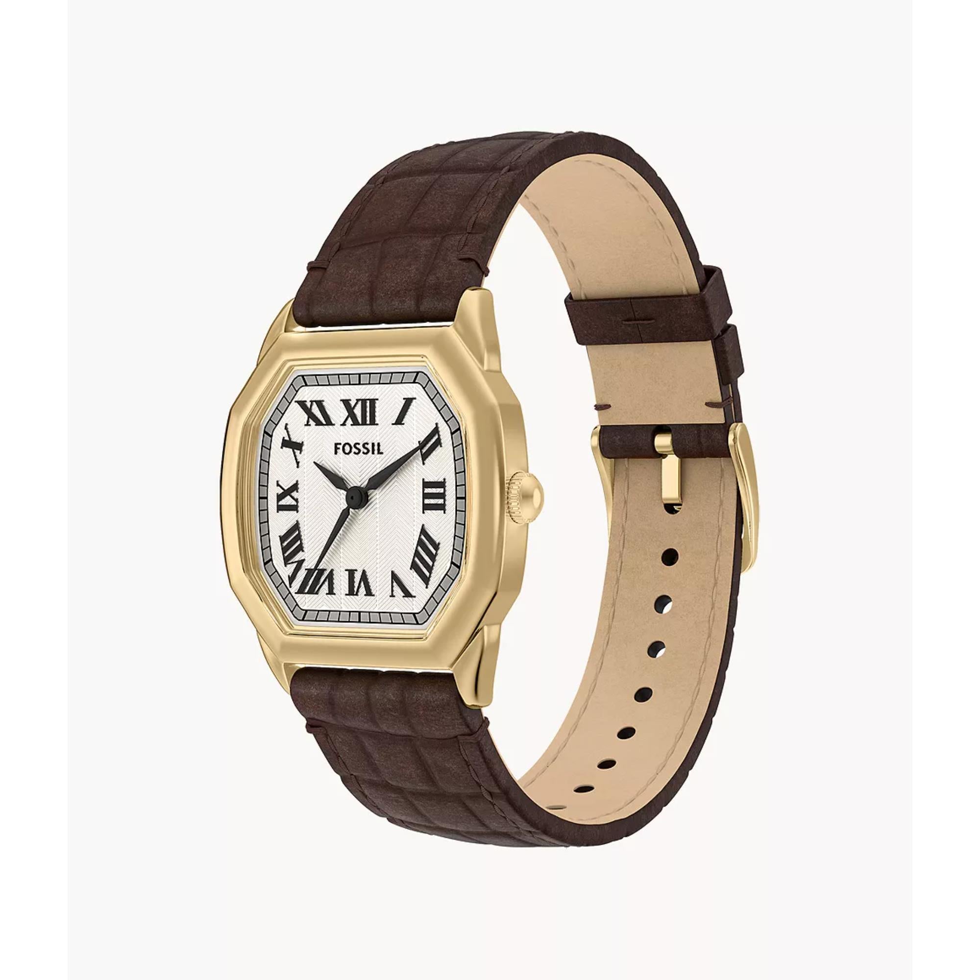 Fossil Harlow 27mm Damen Quarz Uhr mit cremefarbenem Zifferblatt und Lederband ES5426