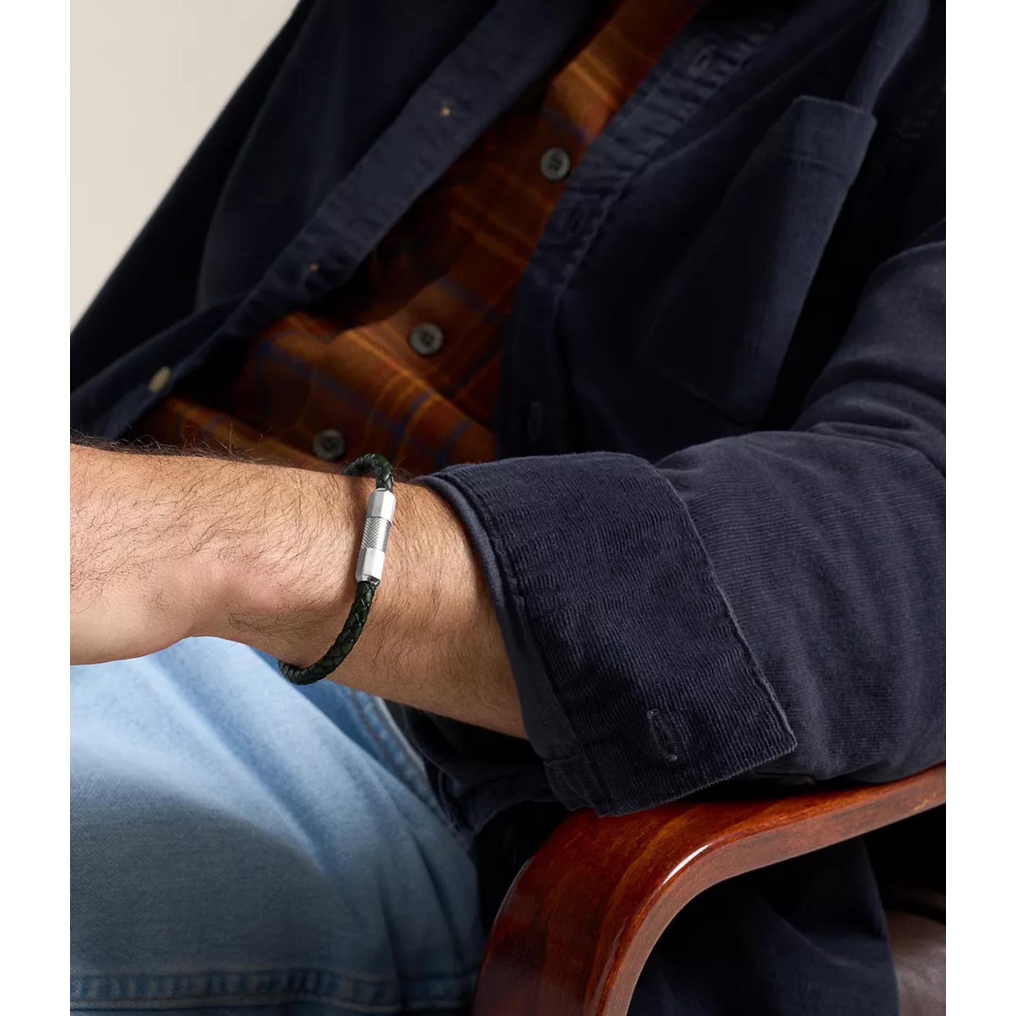 Fossil JF04919040 Knurled Texture Leather Men's Bracelet