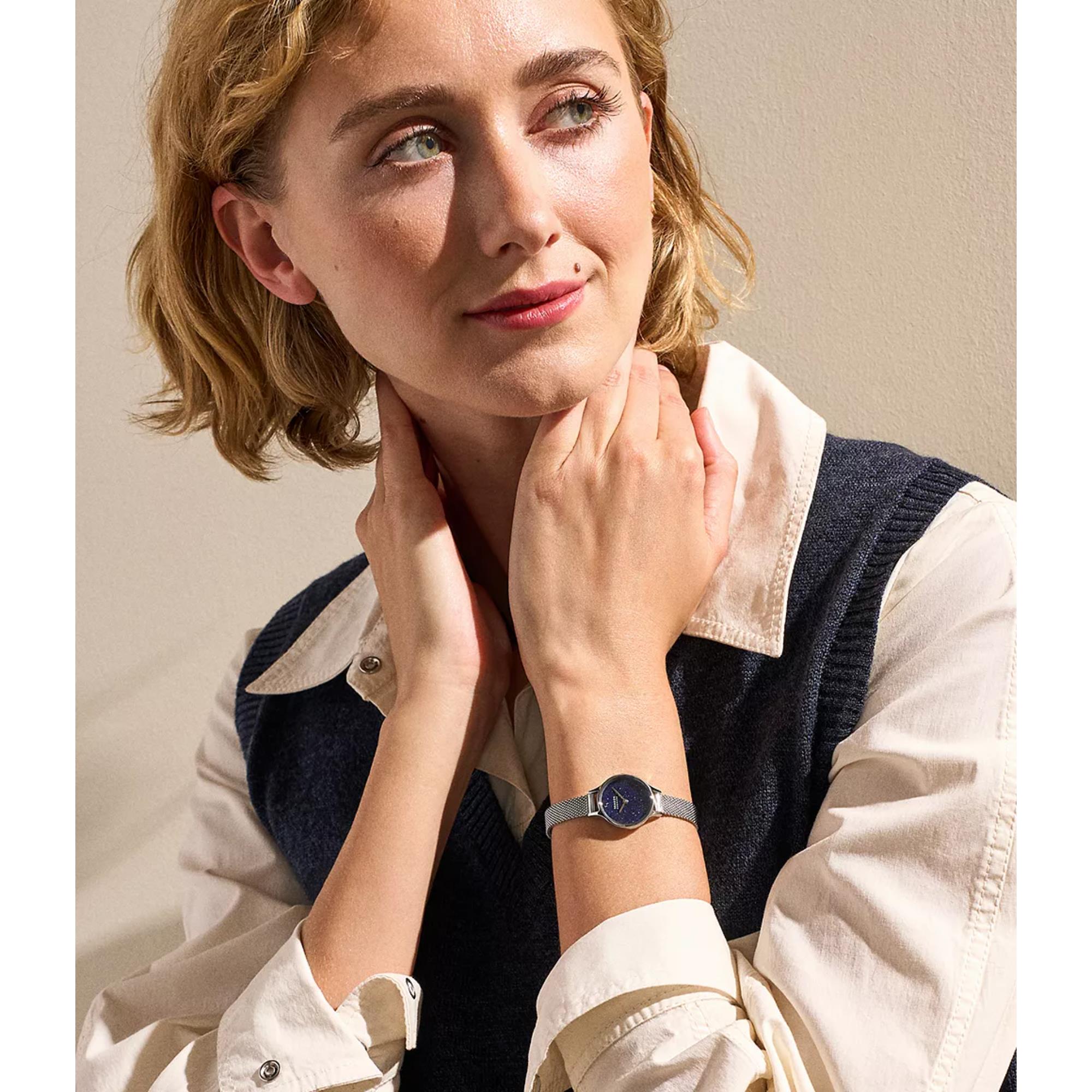 Skagen Anita Mikro Quarz Blaues Zifferblatt Stahlarmband Damen Uhr SKW3172