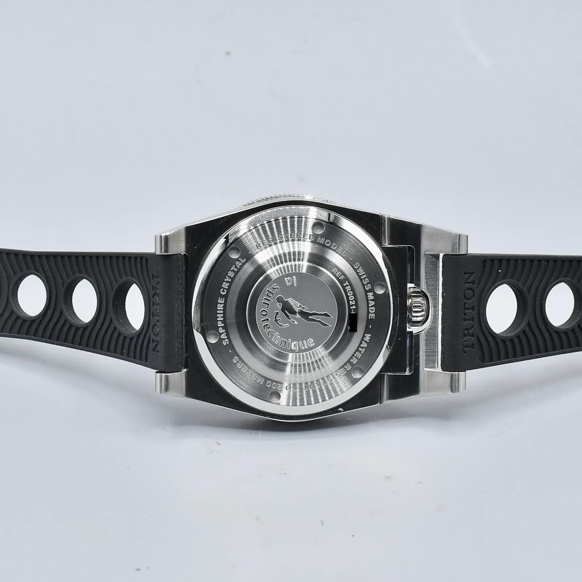 Triton Spirotechnique Classic Schwarzes Zifferblatt Automatik Gummiarmband Herren Taucheruhr