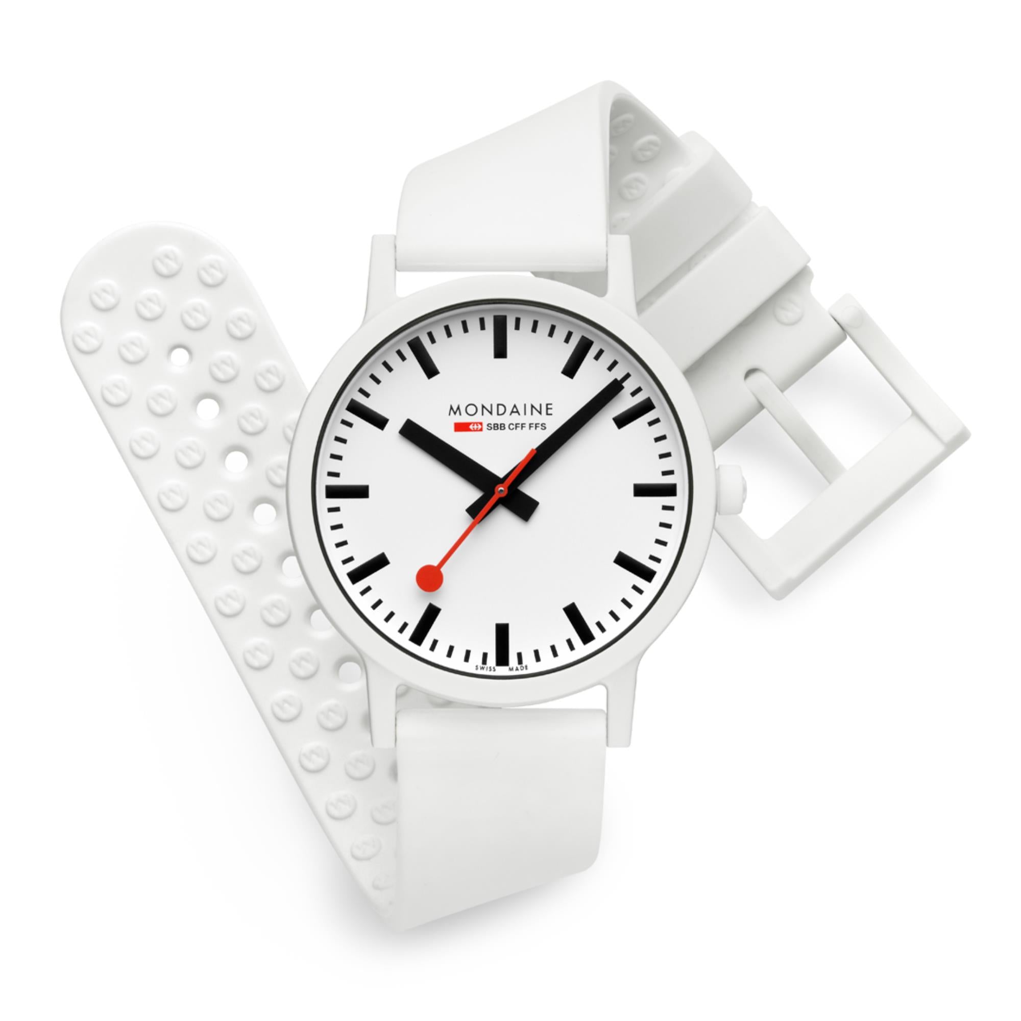 Mondaine Essence 41mm Weißes Zifferblatt Silikon Herren Quarz Uhr MS1.41110.RA
