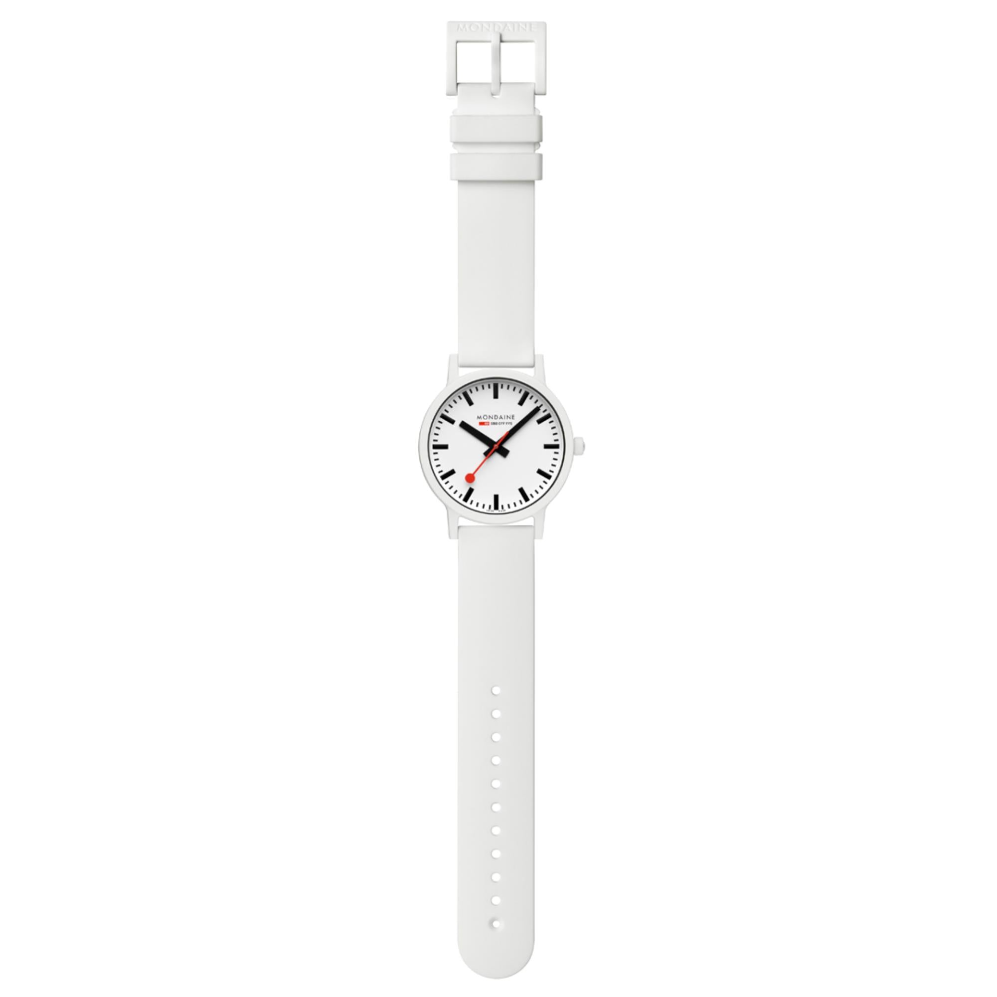 Mondaine Essence 41mm Weißes Zifferblatt Silikon Herren Quarz Uhr MS1.41110.RA