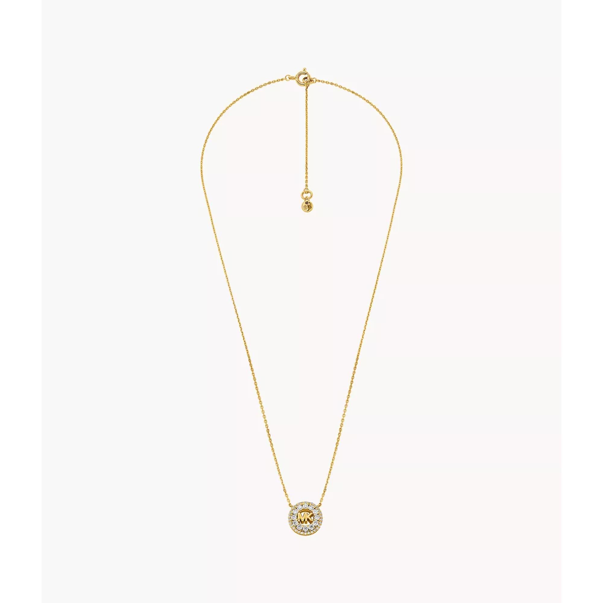 Full-length view of the Michael Kors 14k Gold-Plated Sterling Silver Pavé Logo Pendant Women's Necklace MKC1826710