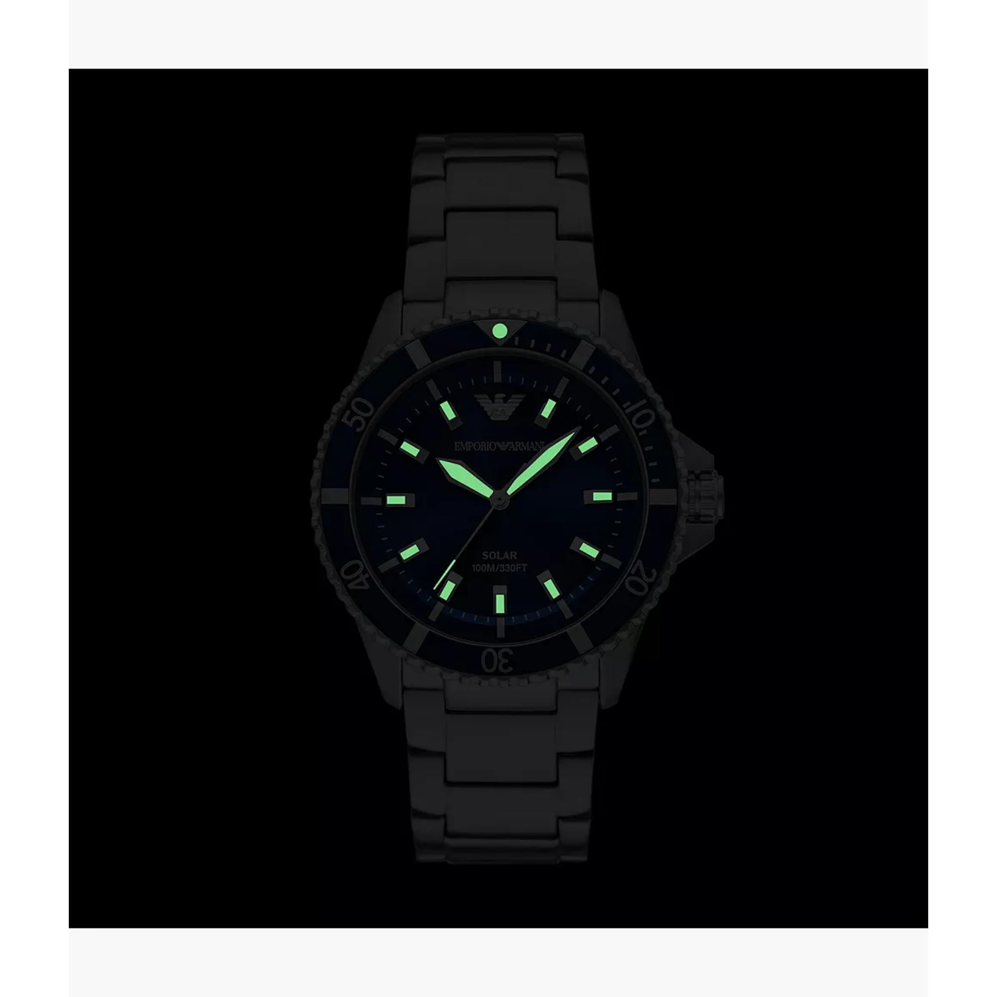 Emporio Armani World Explorer 42mm Blue Dial Steel Mens Solar Watch AR11697