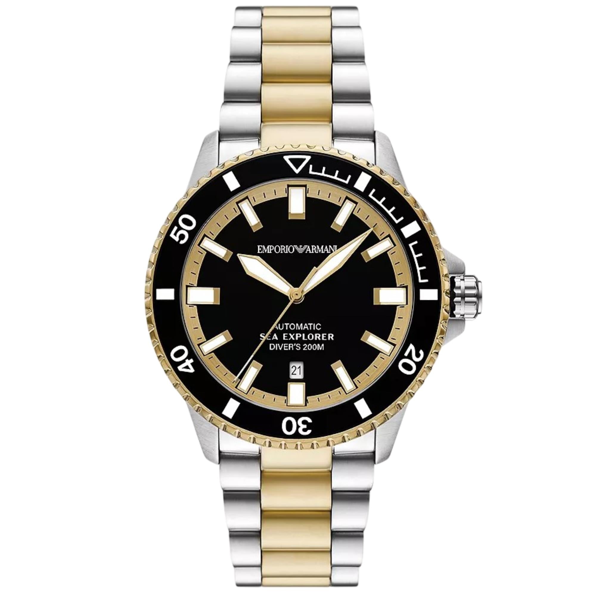 Emporio Armani Sea Explorer 42mm Schwarzes Zifferblatt Stahl Herren Automatik Uhr AR60089