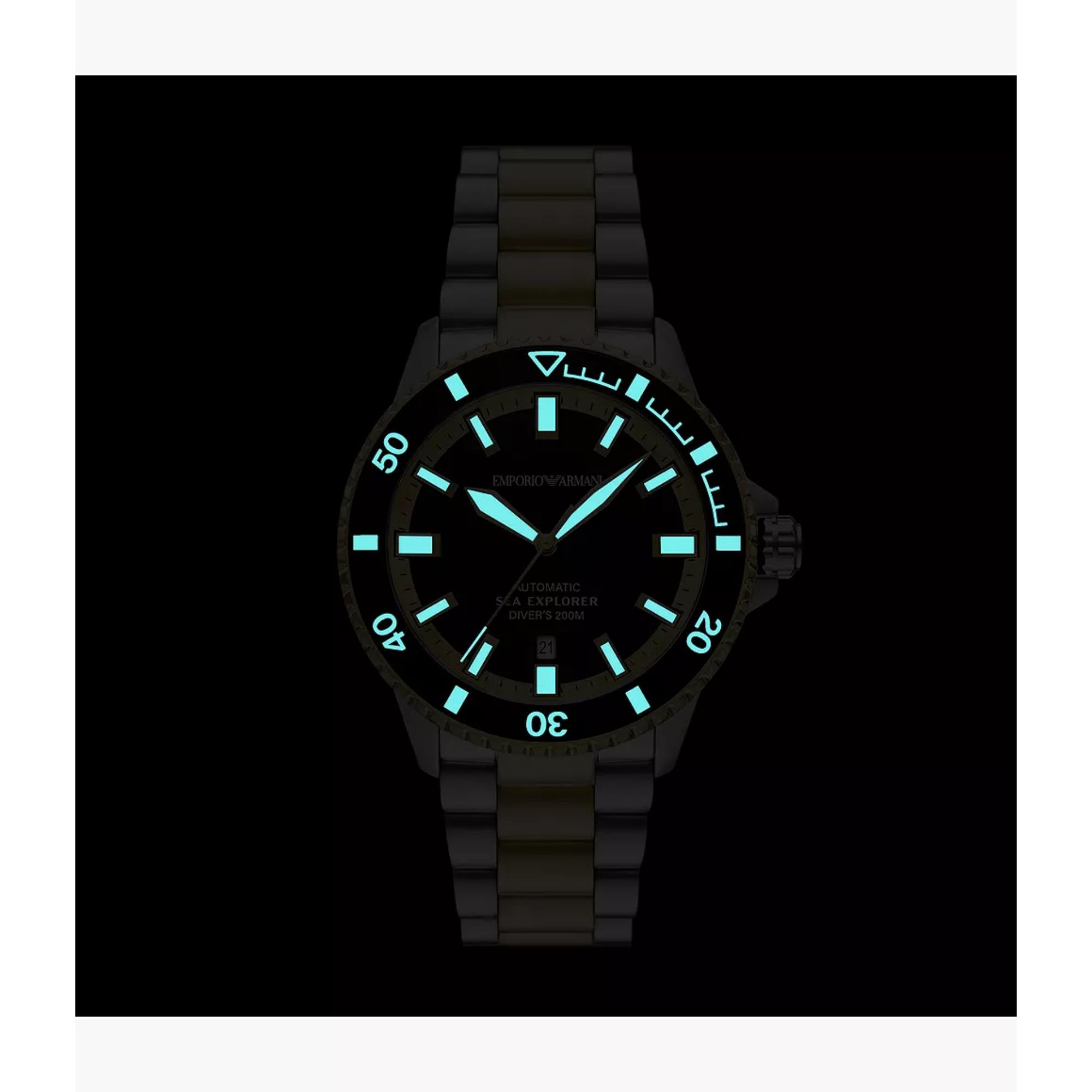 Emporio Armani Sea Explorer 42mm Schwarzes Zifferblatt Stahl Herren Automatik Uhr AR60089