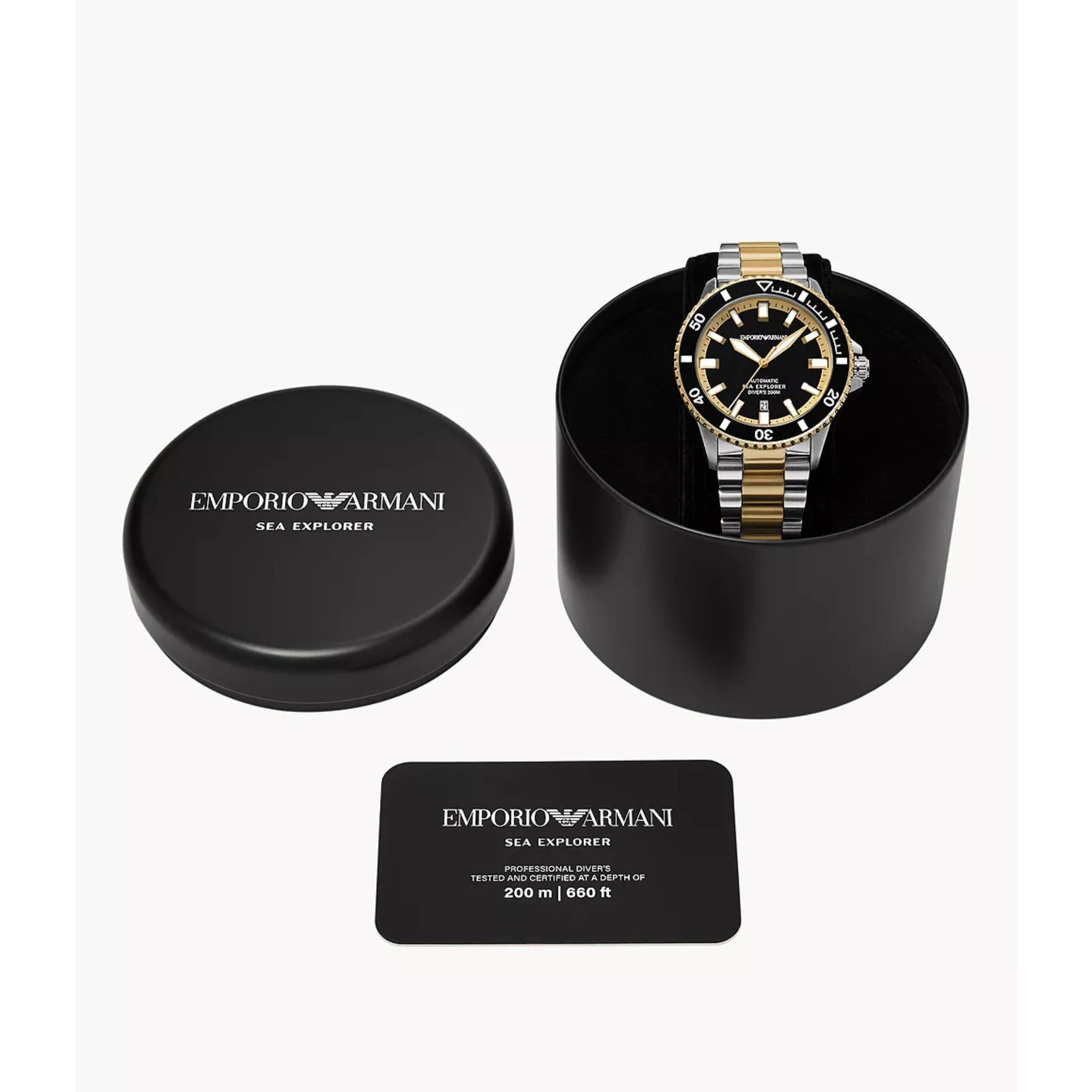 Emporio Armani Sea Explorer 42mm Schwarzes Zifferblatt Stahl Herren Automatik Uhr AR60089
