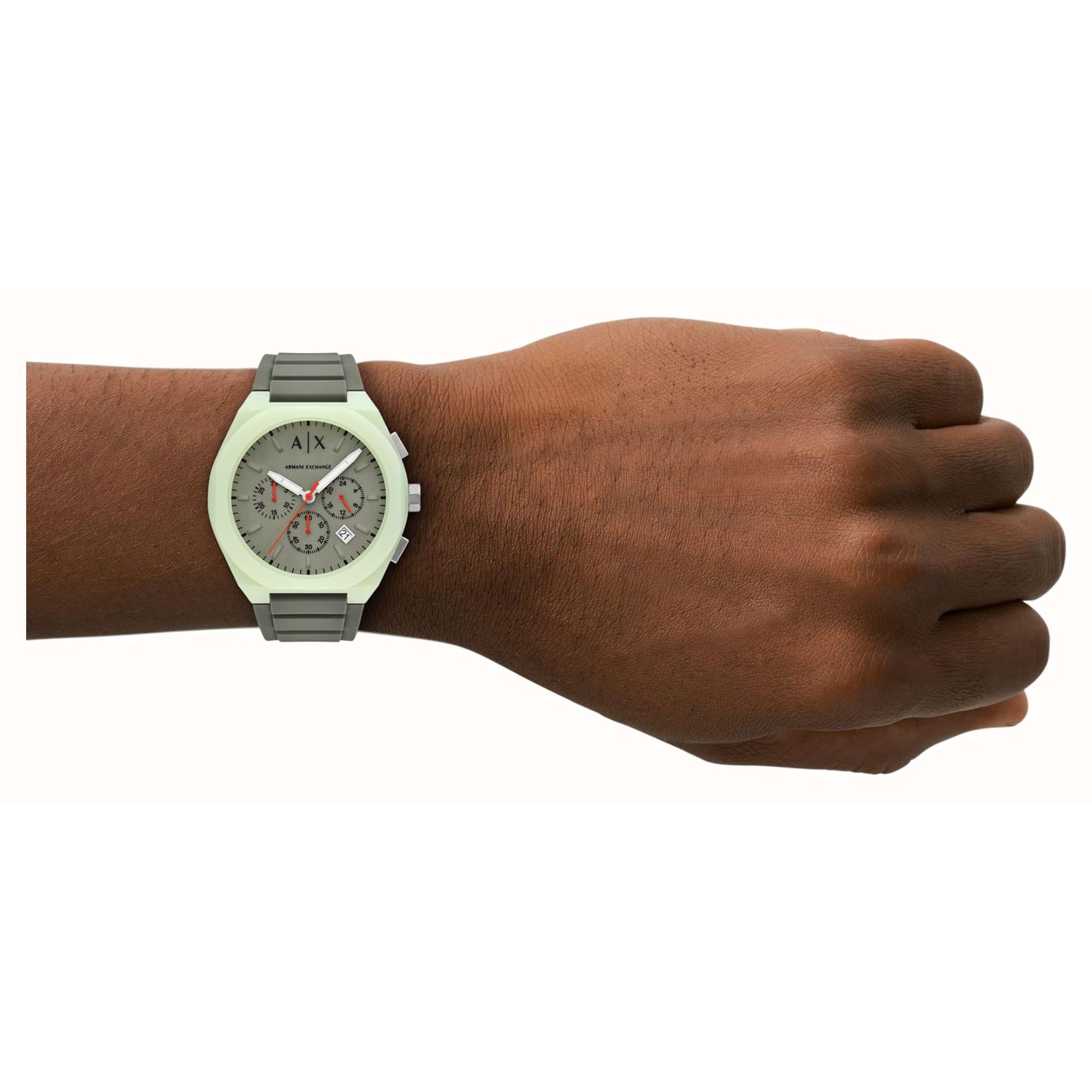 Armani Exchange Sync 44mm Chronograph Khaki Grünes Zifferblatt Silikon Herren Quarz Uhr AX4171