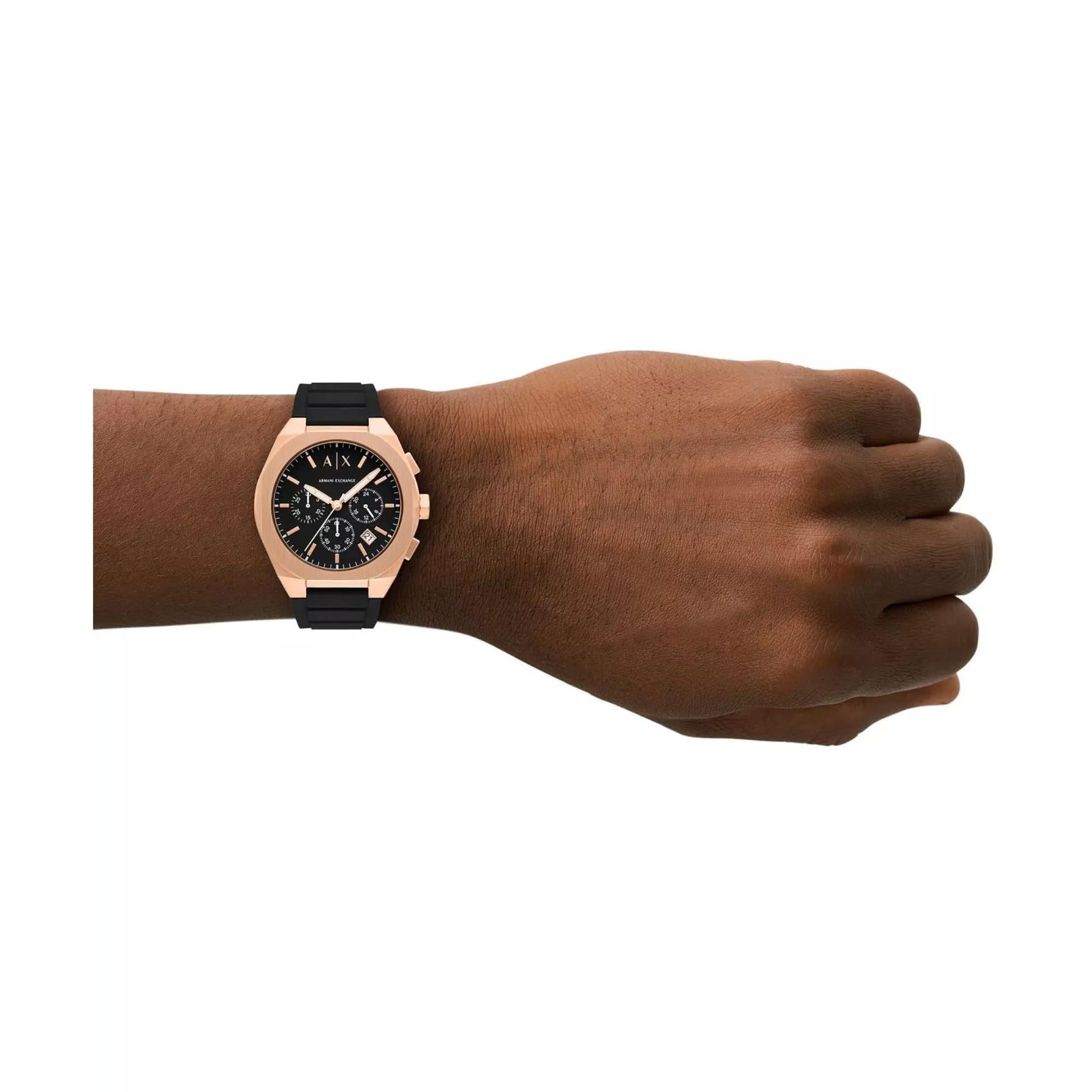 Armani Exchange Sync 42mm Chronograph Schwarzes Zifferblatt Silikon Herren Quarz Uhr AX4190