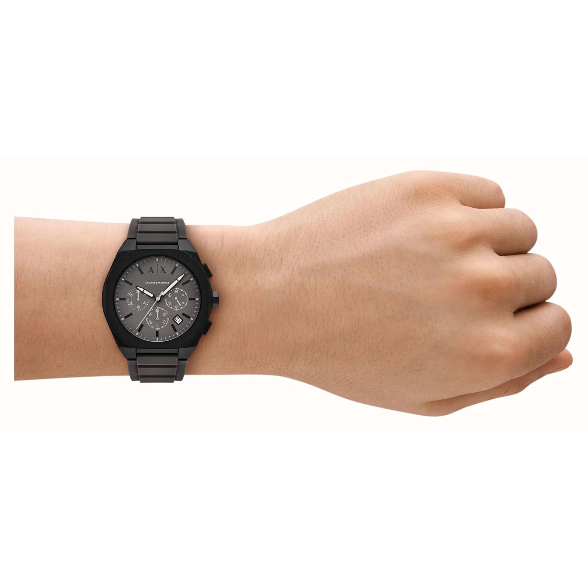 Armani Exchange Sync 42mm Chronograph Graues Zifferblatt Leder Herren Quarz Uhr AX4191