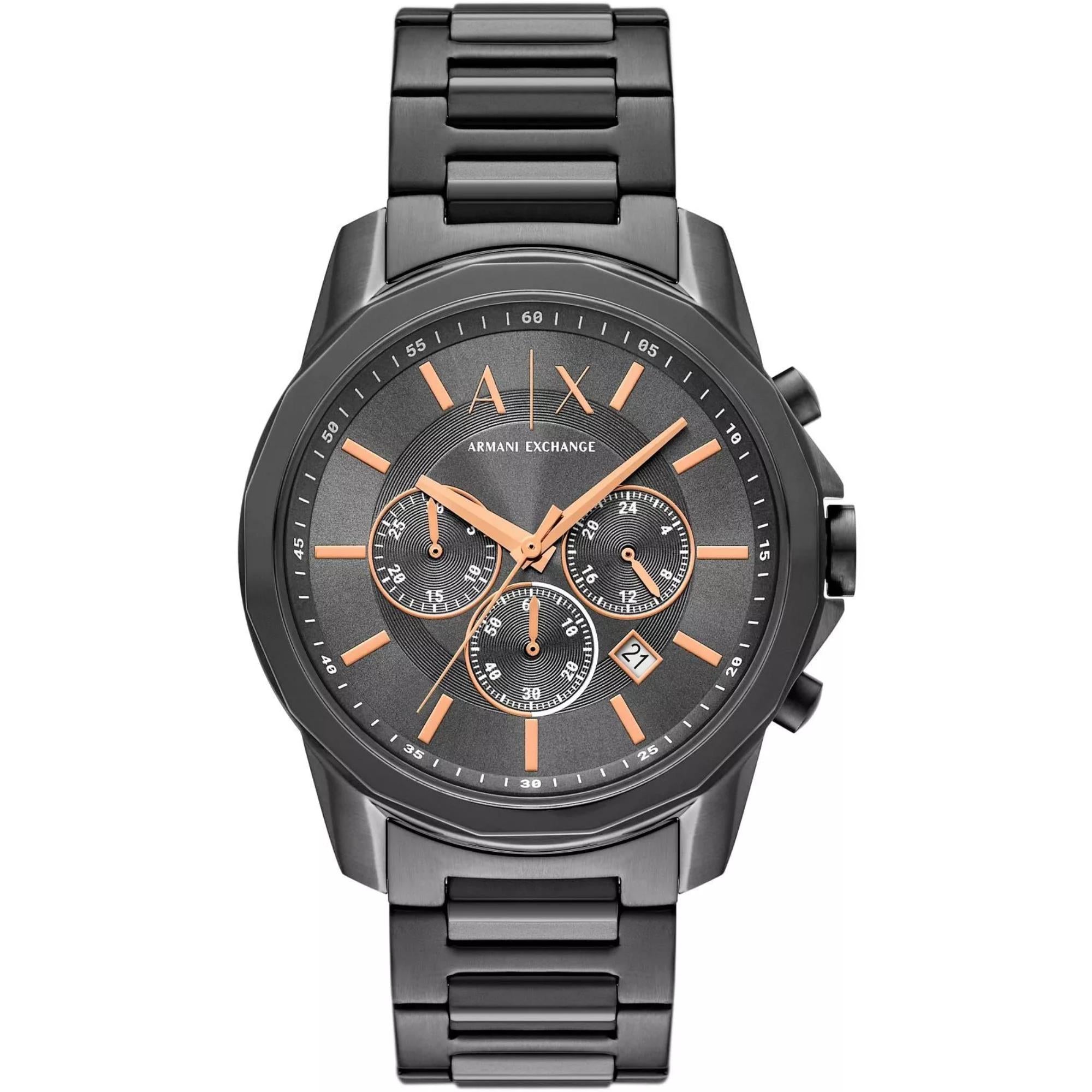 Armani Exchange Banks 44mm Chronograph Graues Zifferblatt Stahl Herren Quarz Uhr AX7170SET