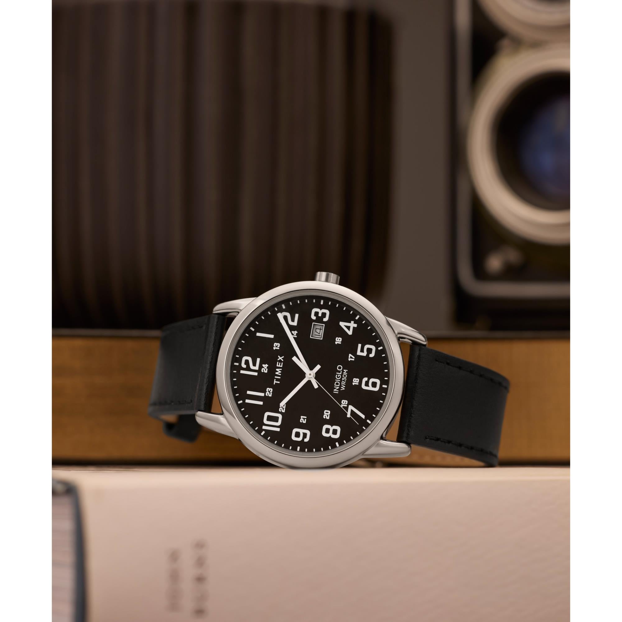 Timex Easy Reader 38mm Black Dial Leather Mens Quartz Watch TW2Y12800