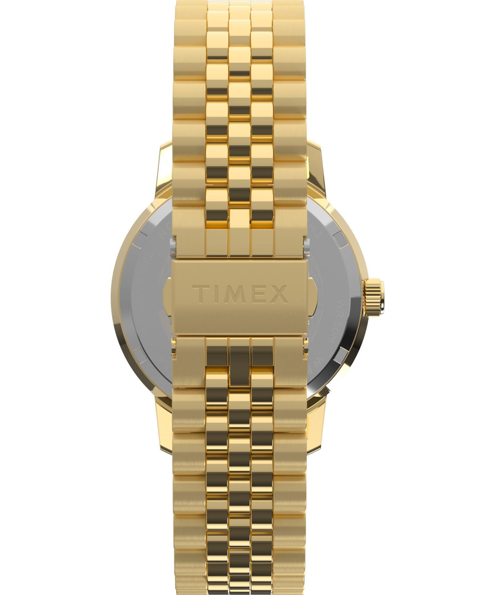Timex TW2Y47700 gold-tone stainless steel bracelet and folding clasp back view