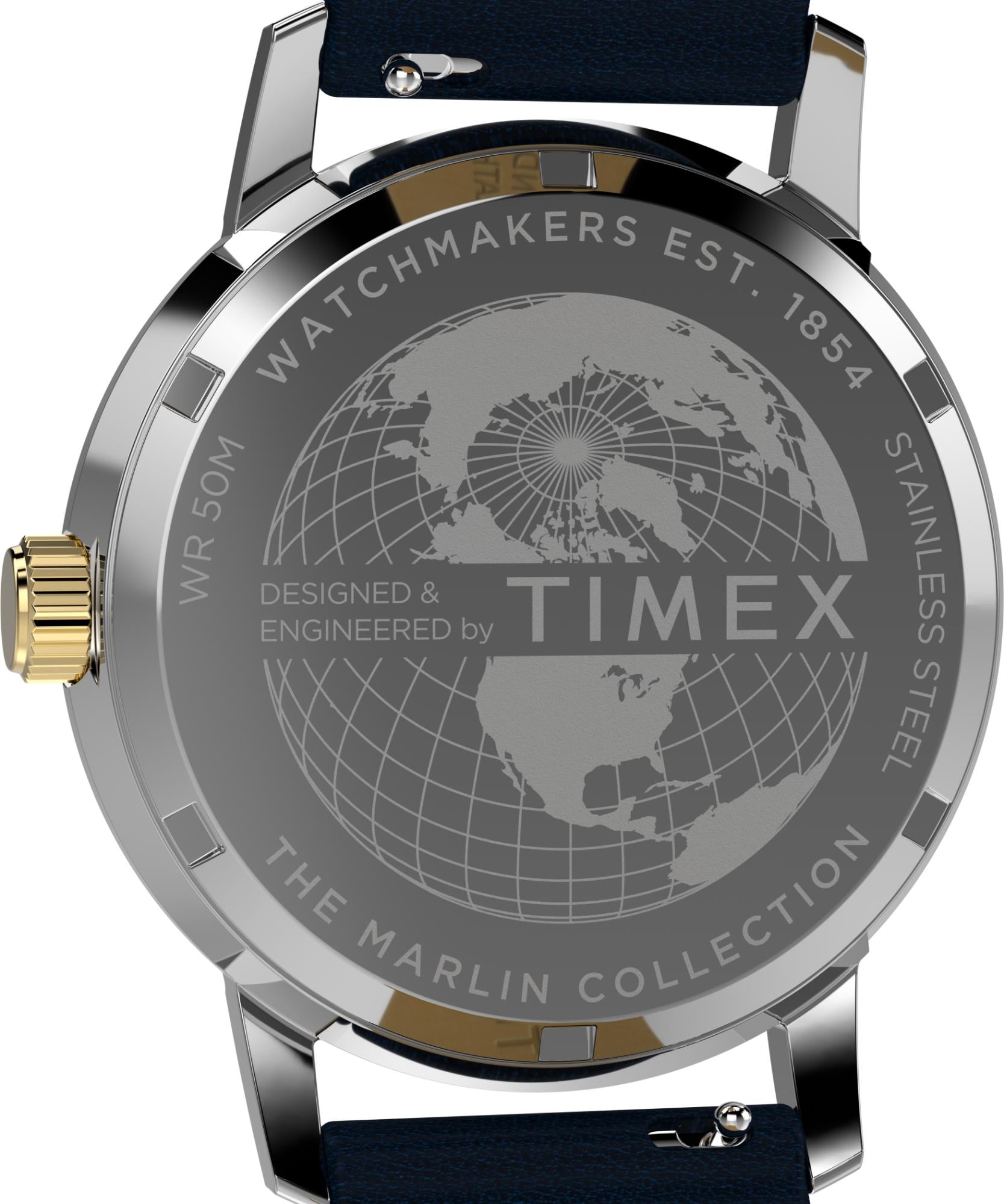 Timex Marlin 40mm Blaues Zifferblatt Leder Herren Quarz Uhr TW2Y47900