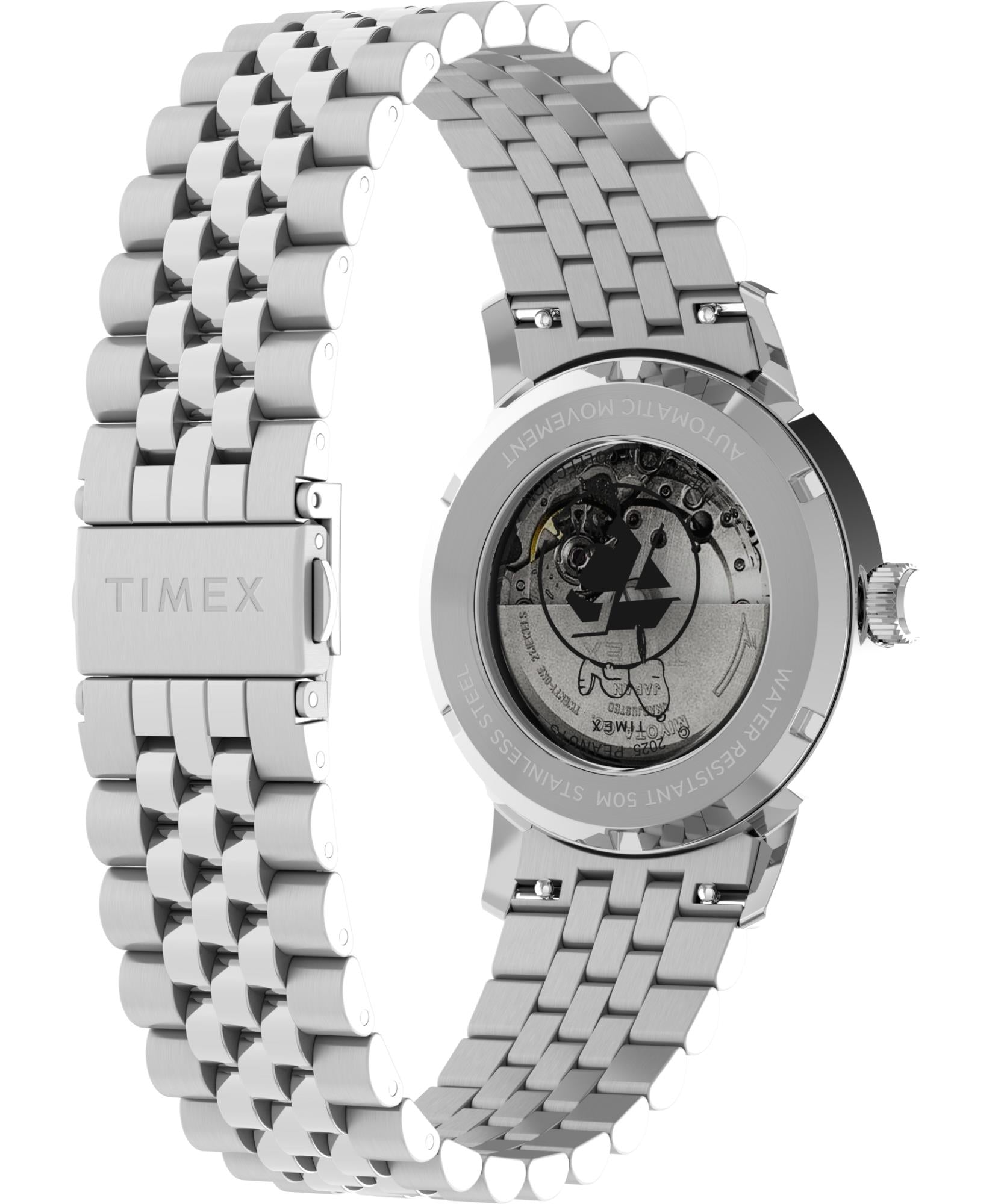 Timex Peanuts 40mm Silver Dial Steel Mens Automatic Watch TW2Y45000