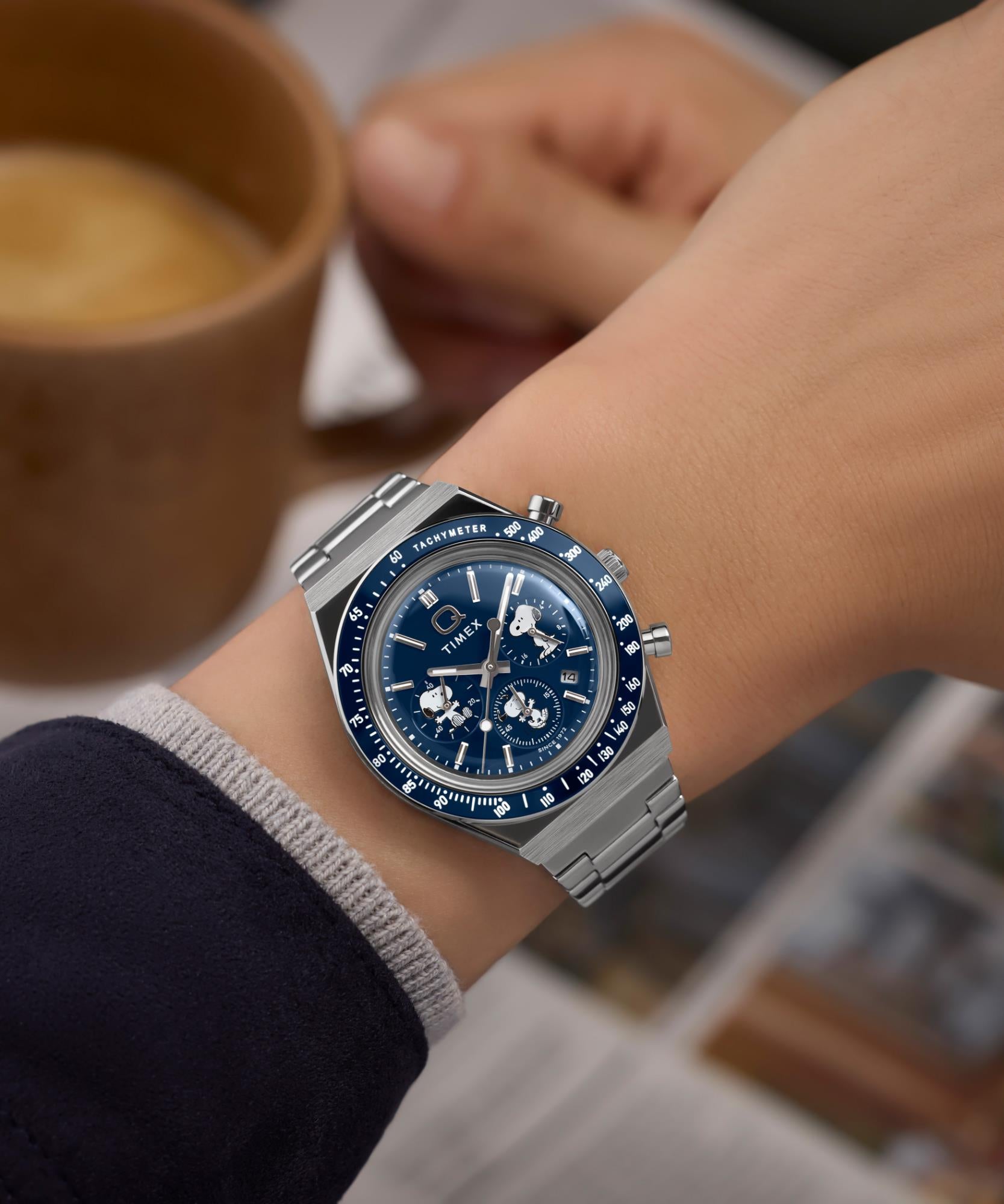 Timex Peanuts 40mm Chronograph Blue Dial Steel Mens Quartz Watch TW2Y45300