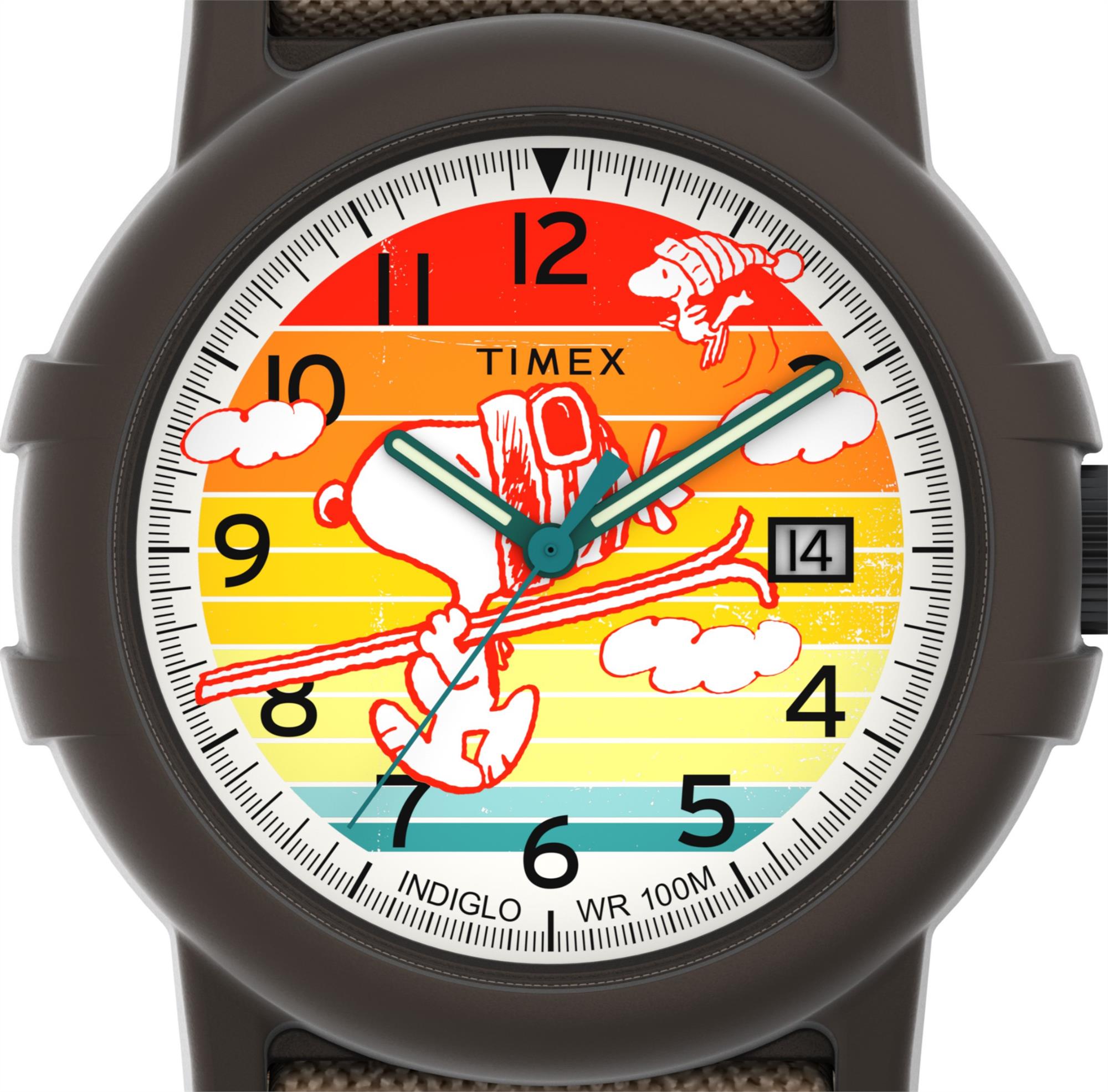 Timex Peanuts 38mm Buntes Zifferblatt Stoff Herren Quarz Uhr TW4B34900