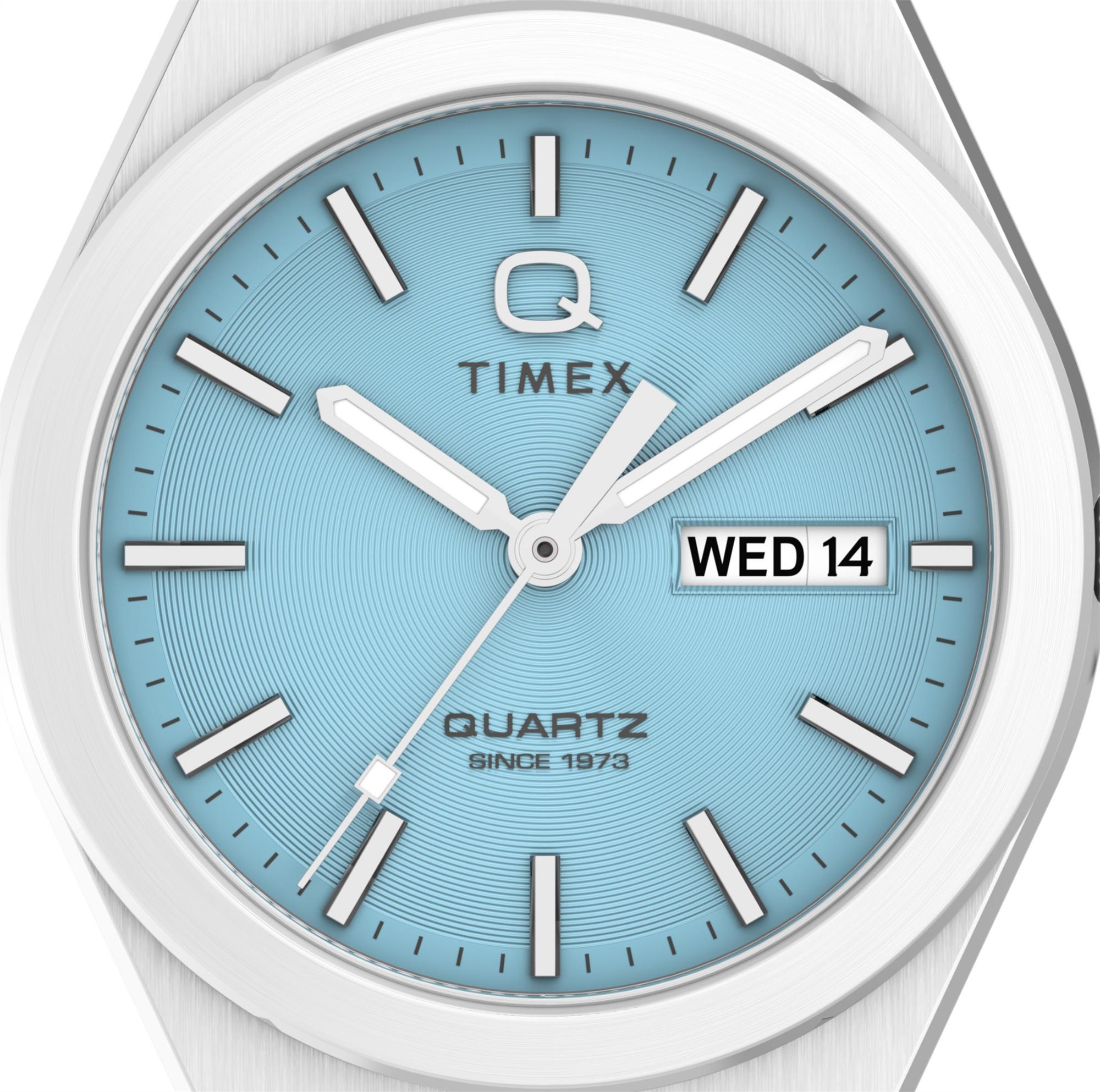 Timex Q 39mm Blaues Zifferblatt Stahl Herren Quarz Uhr TW2Y35200