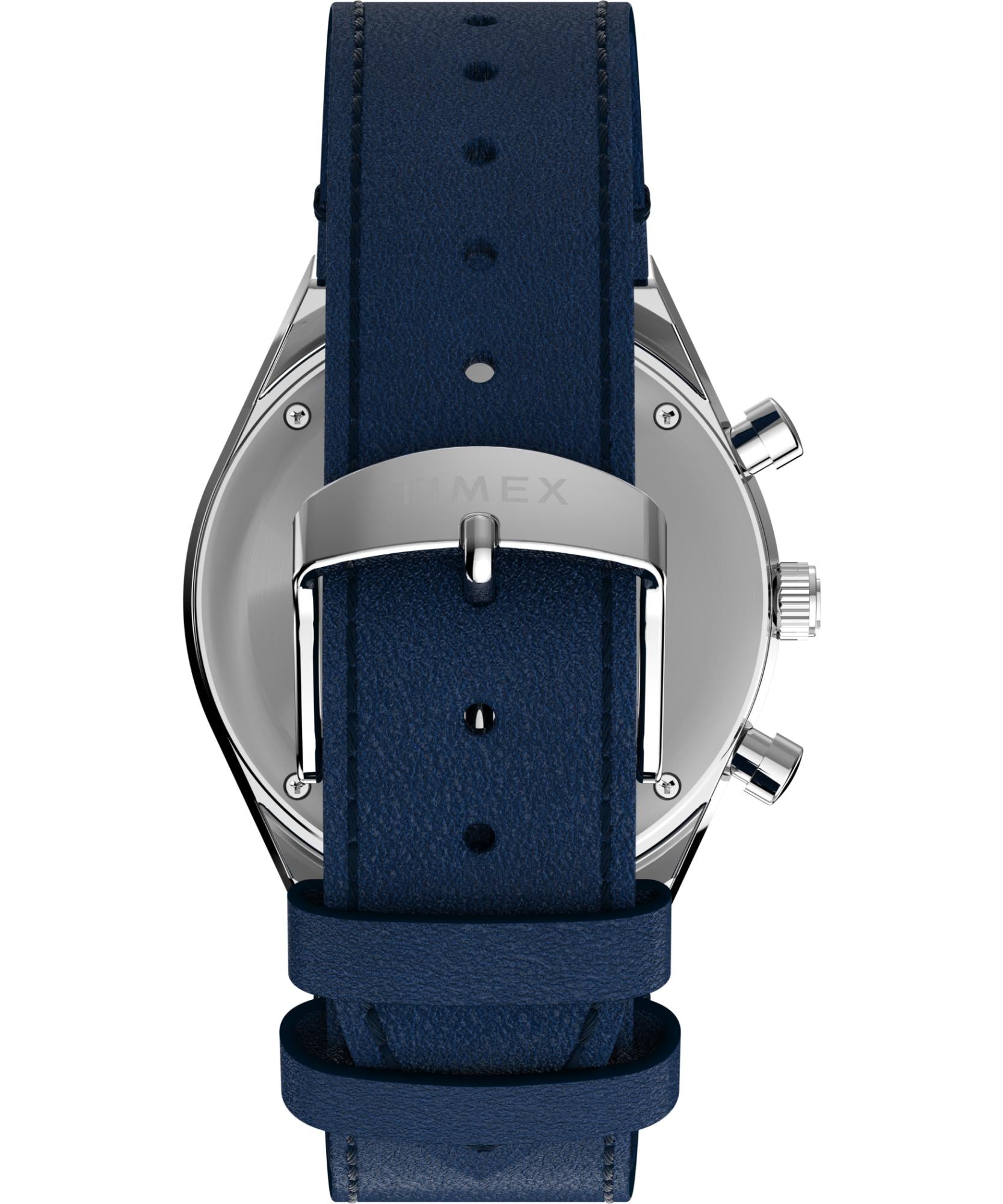 Timex Q Chronograph Quartz Blue Dial Leather Strap Men's Watch TW2Y36100 - WatchNation